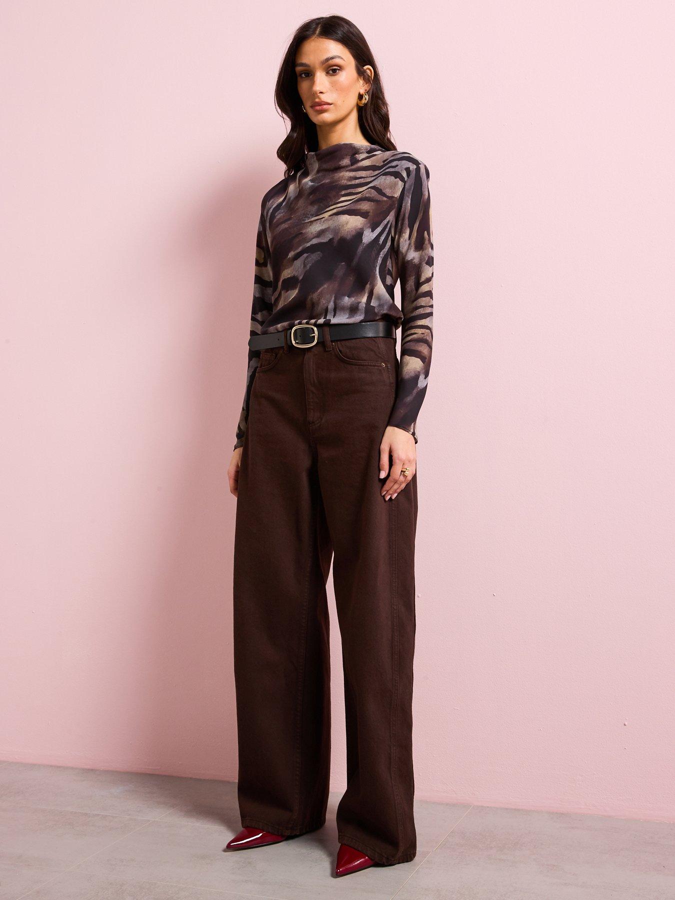 Image 3 of 5 of Mango Zebra Satin Blouse - Brown