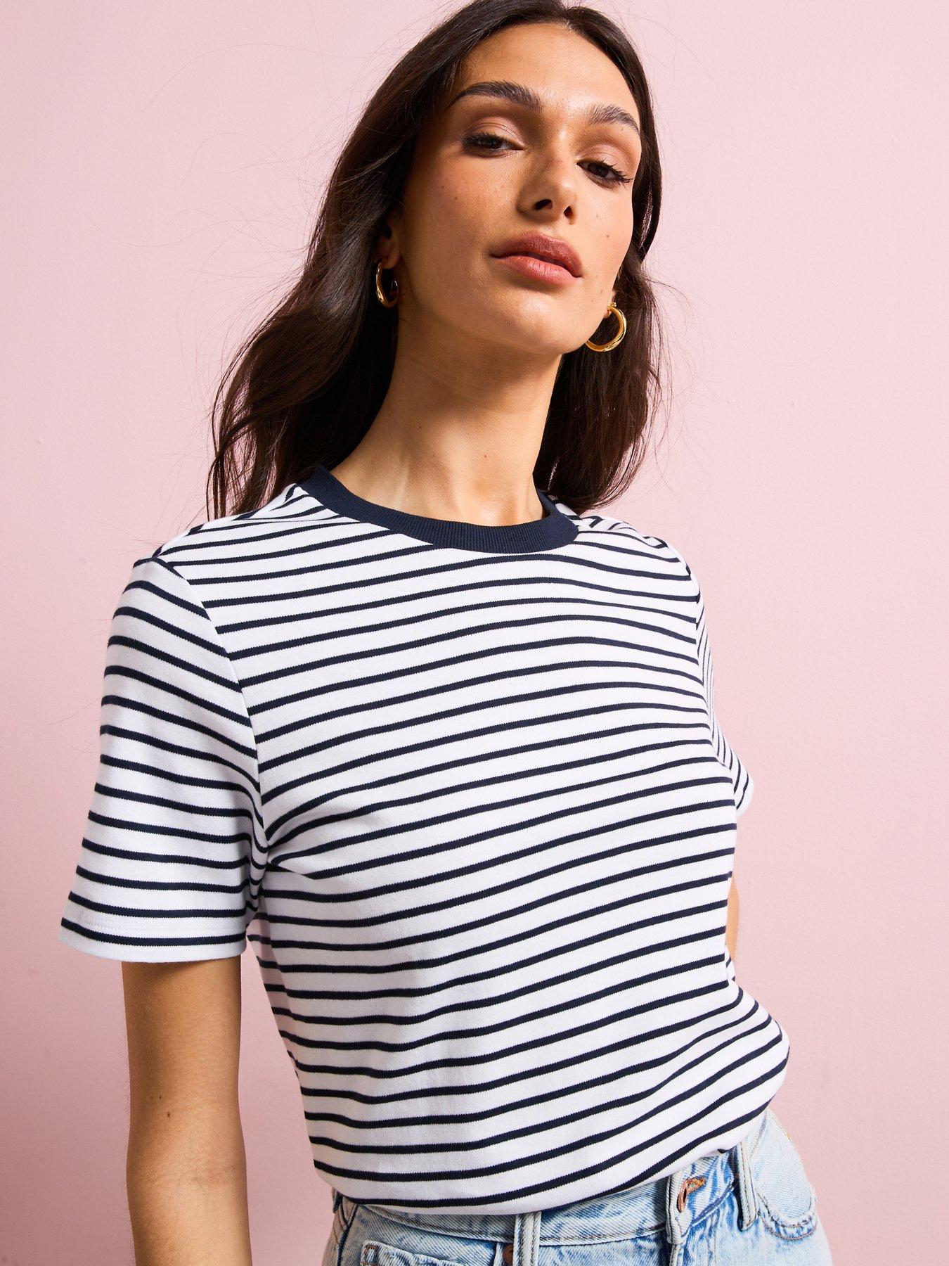 undefined Striped Short Sleeved T-Shirt - Blue