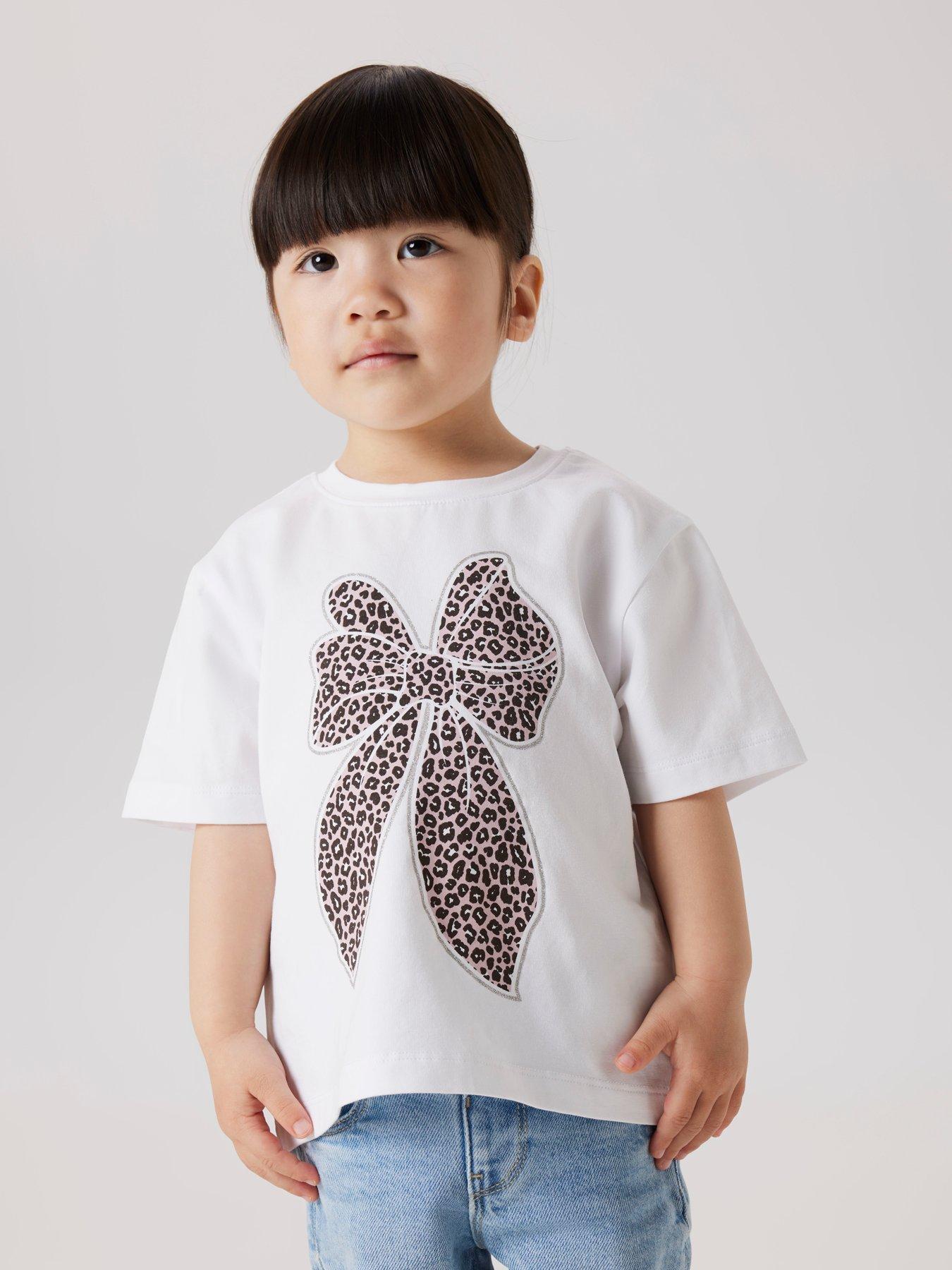 Name It Mini Girls Leopard Bow Short Sleeve Tshirt - Bright White