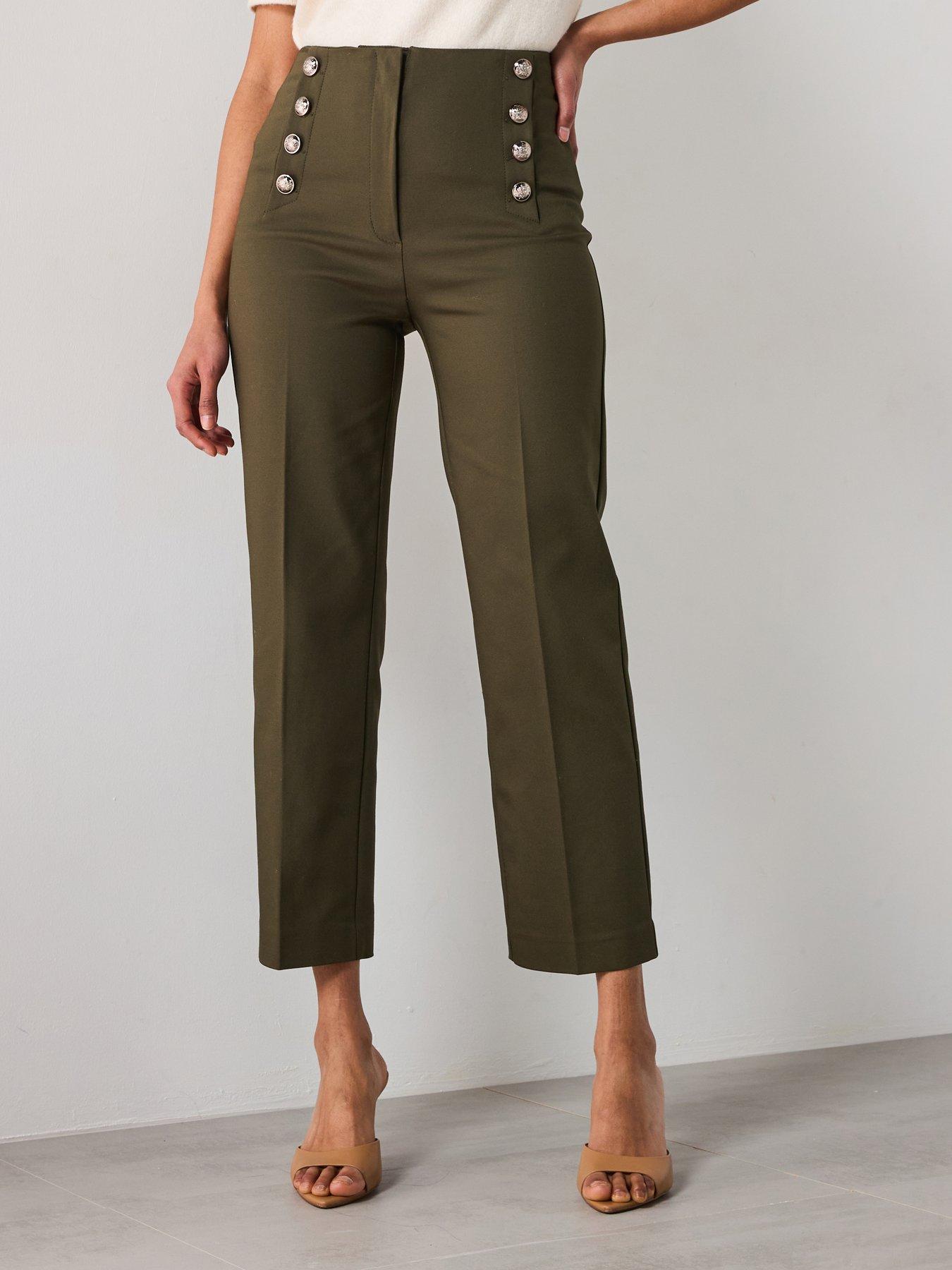 undefined Straight Trousers With Jewel Buttons