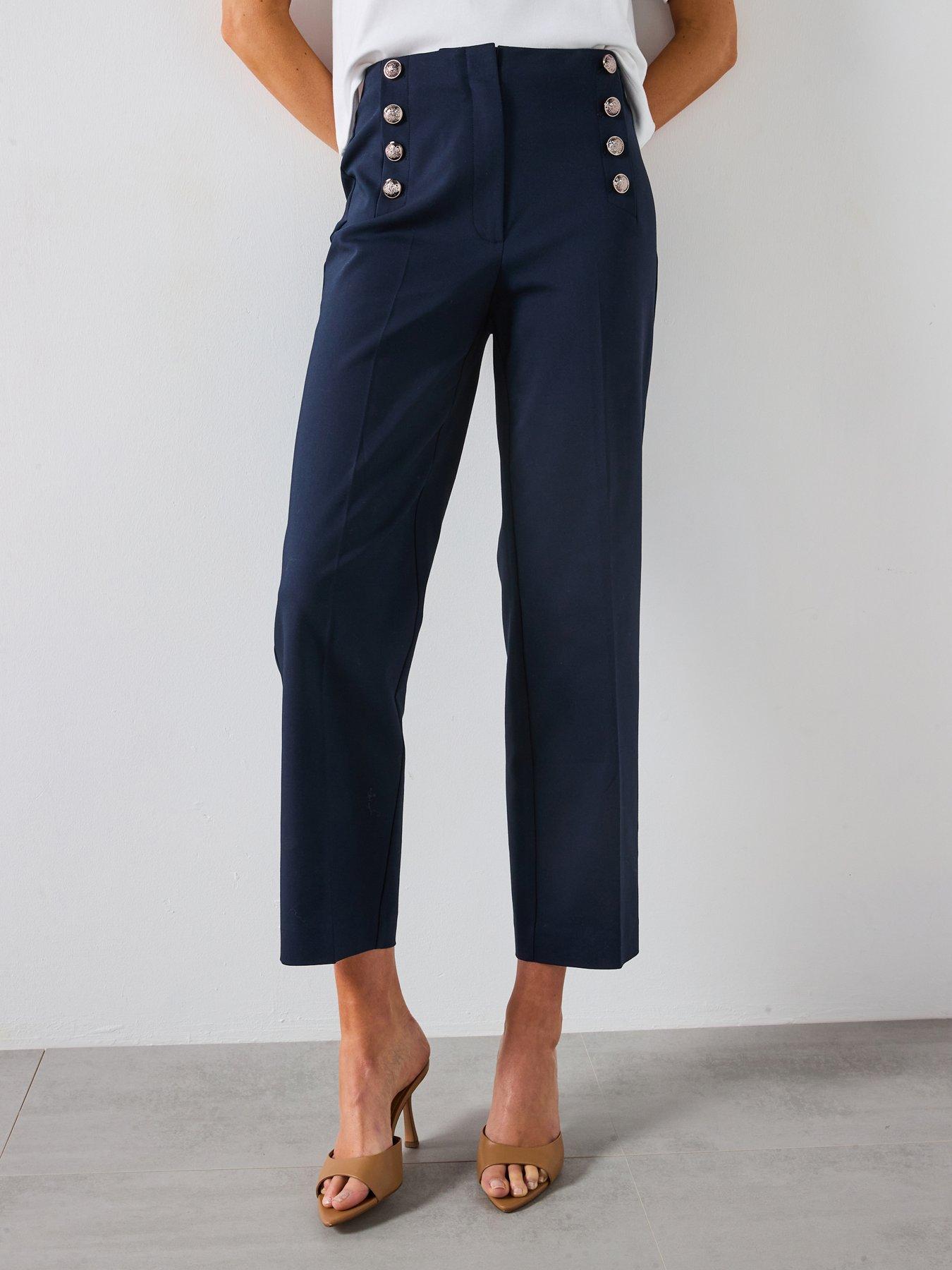 undefined Straight Trousers With Jewel Buttons