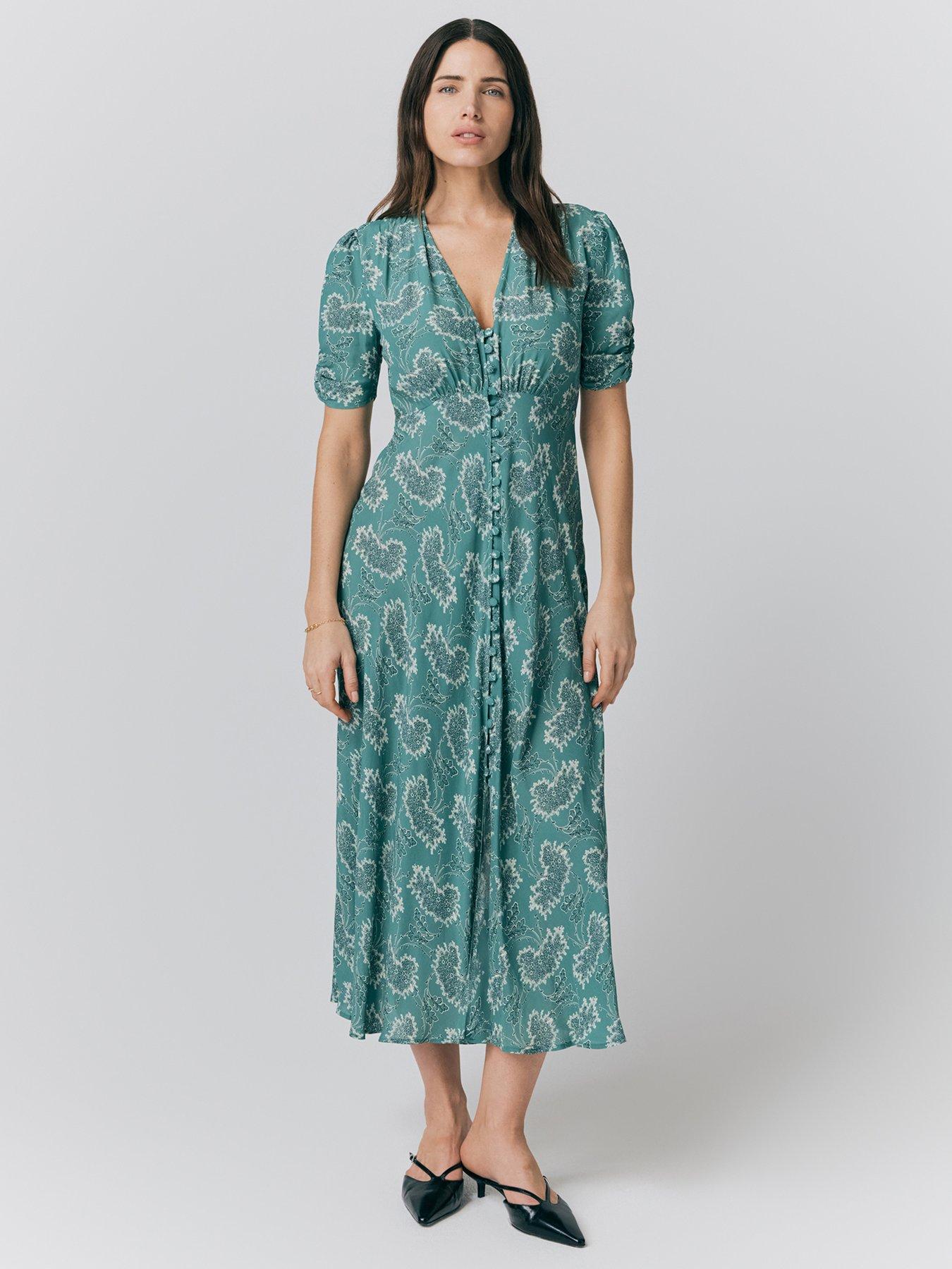 undefined Flo Floral Midi Tea Dress - Green Floral