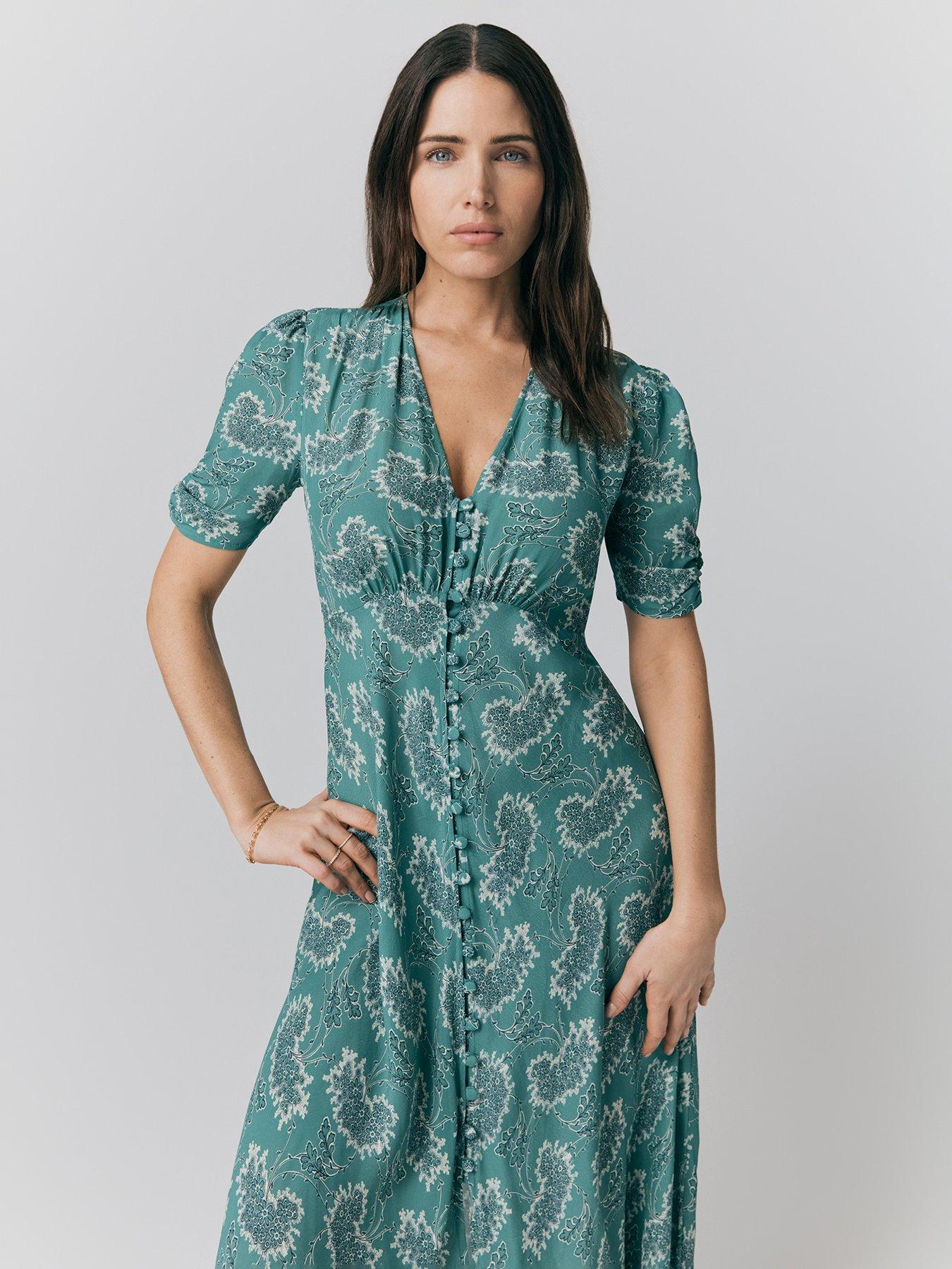 glinda pink and green dress Eviaso Midi Dress in Ditsy Mix Floral Green main image 0