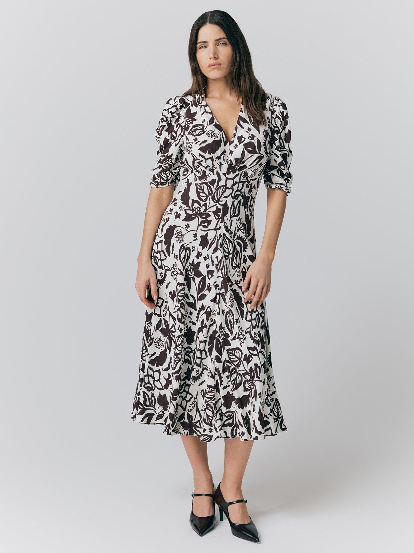 undefined Madi Floral Crepe Midi Tea Dress - Burgundy Floral