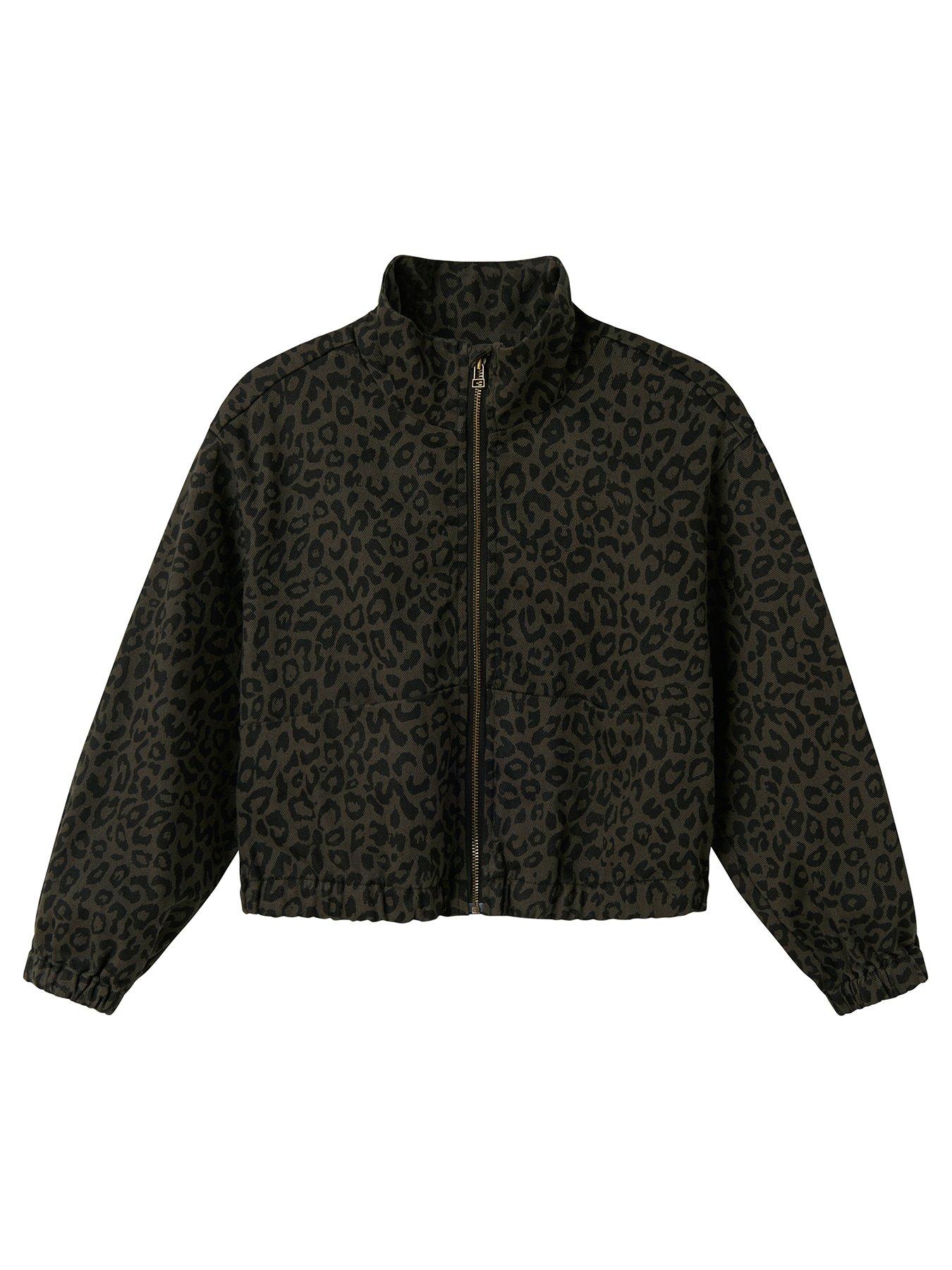 undefined Girls Leopard Print Zip Up Denim Jacket - Mockingbird Leo
