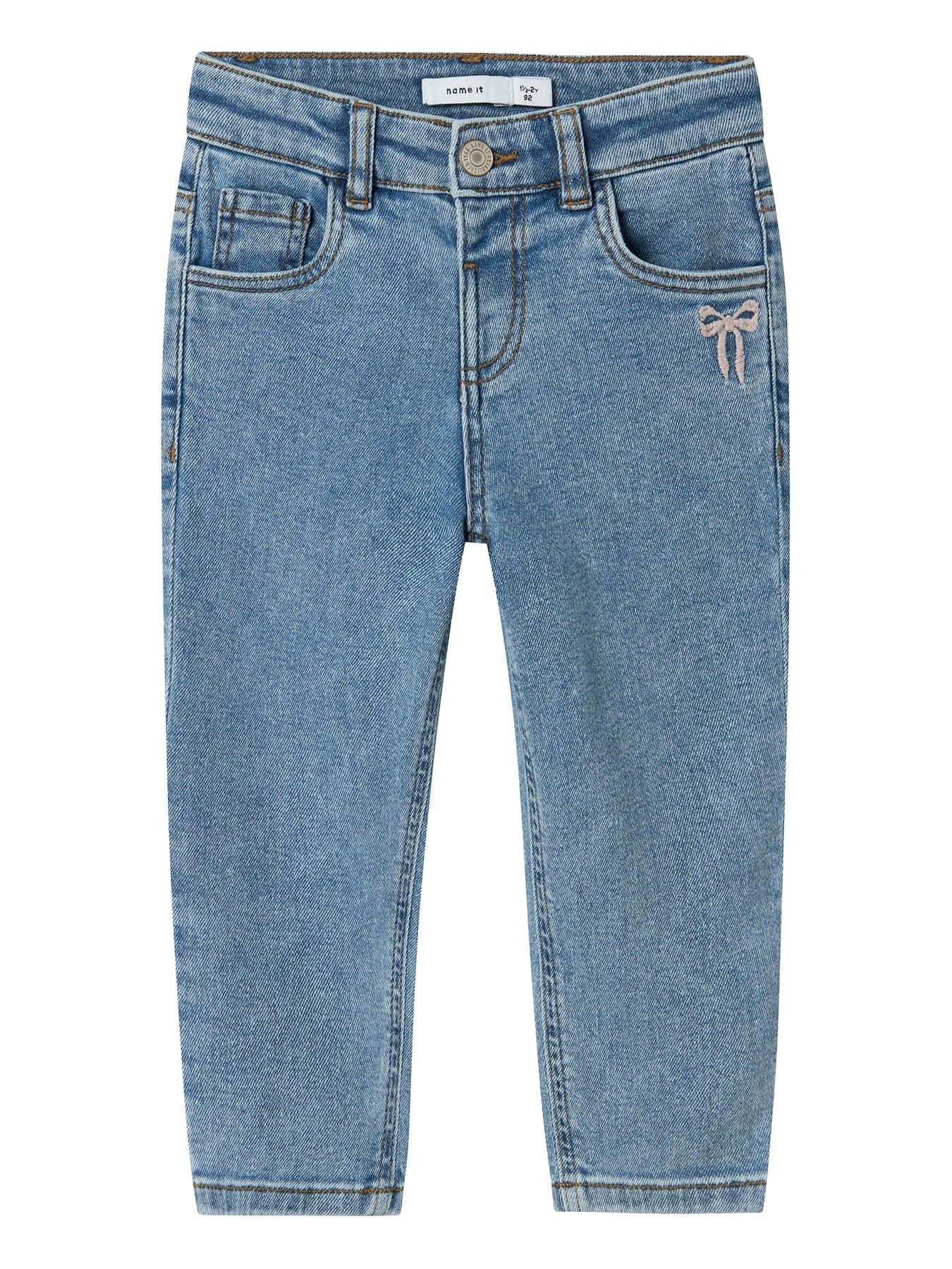 Name It Mini Girls Bow Mom Jeans - Medium Blue Denim Bow