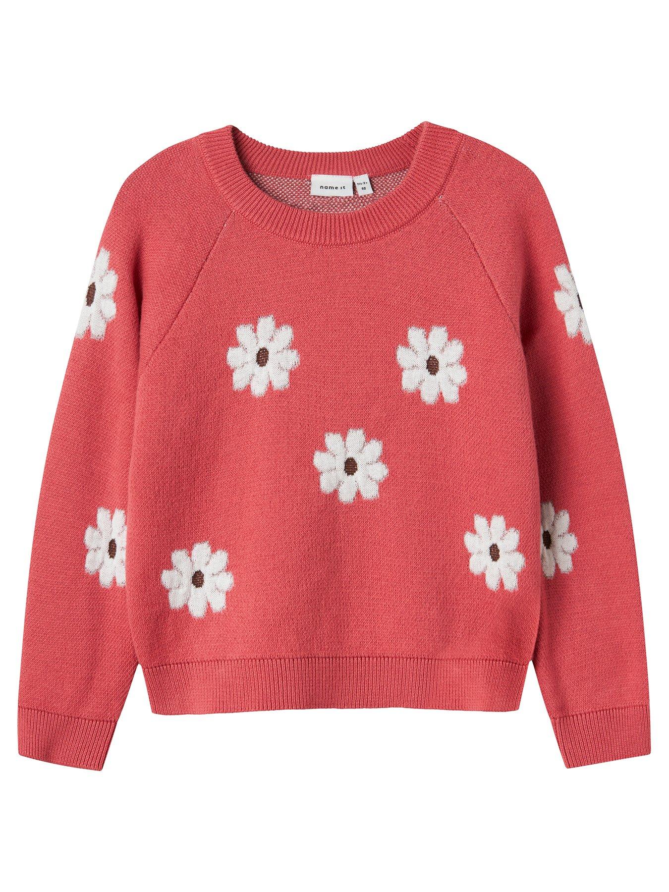 Name It: Mini Girls Flower Knitted Jumper - Rapture Rose