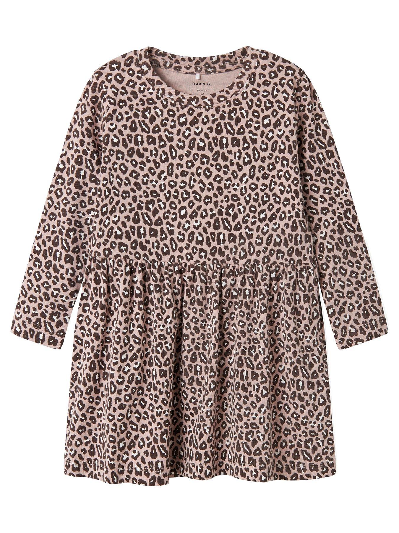 Name It Mini Girls Leopard Print Long Sleeve Jersey Dress - Burnished Lilac
