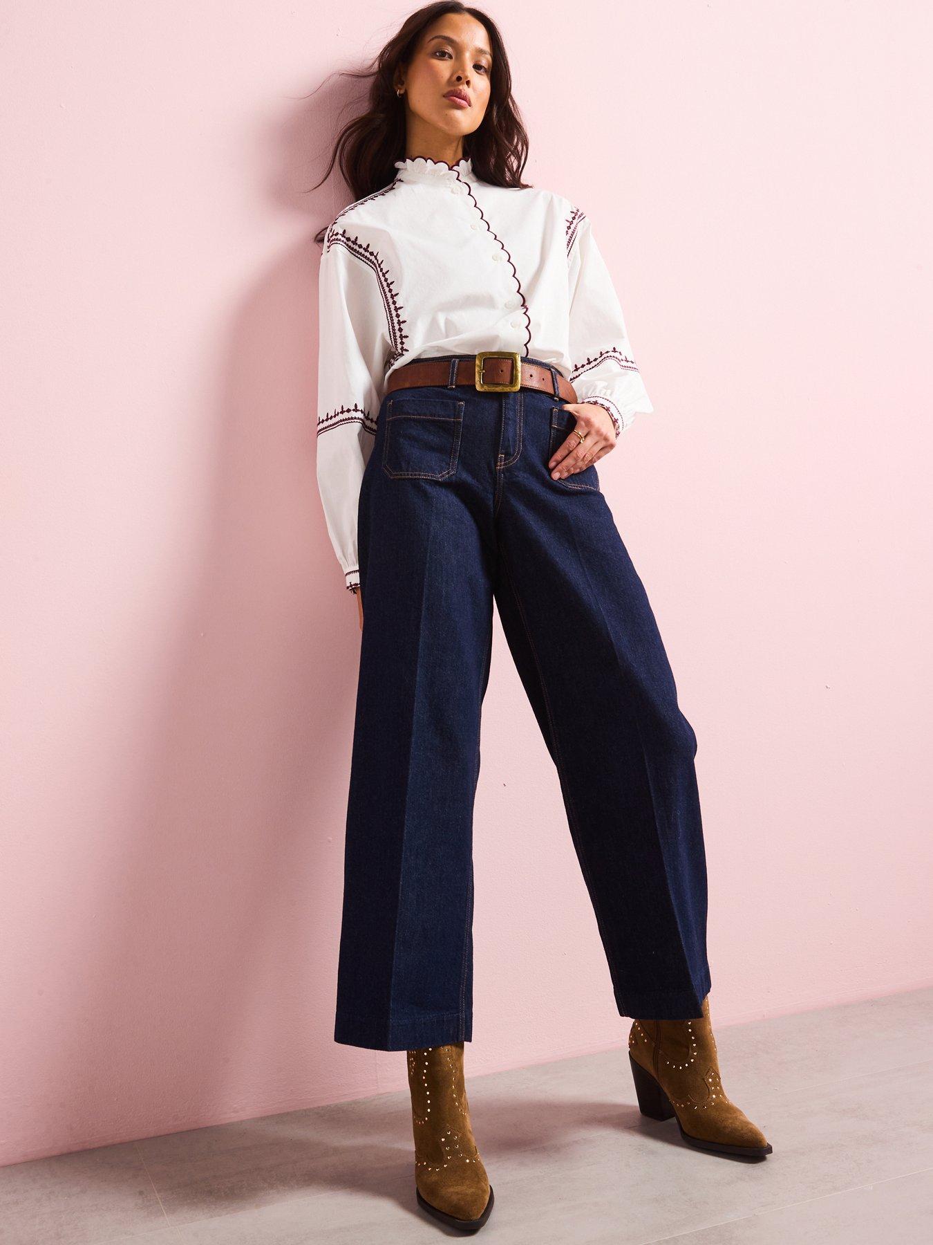 undefined Wide Leg Jeans With Pockets - Dark Wash