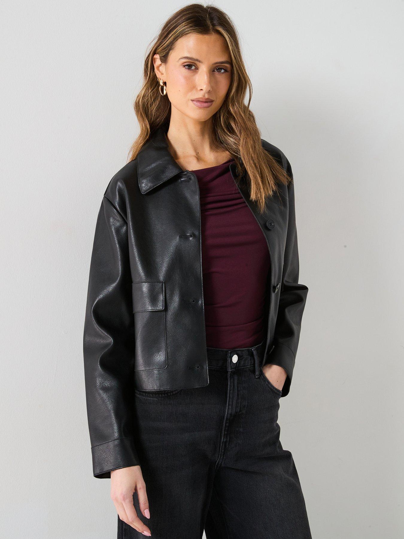 undefined Leather Effect Jacket With Pockets