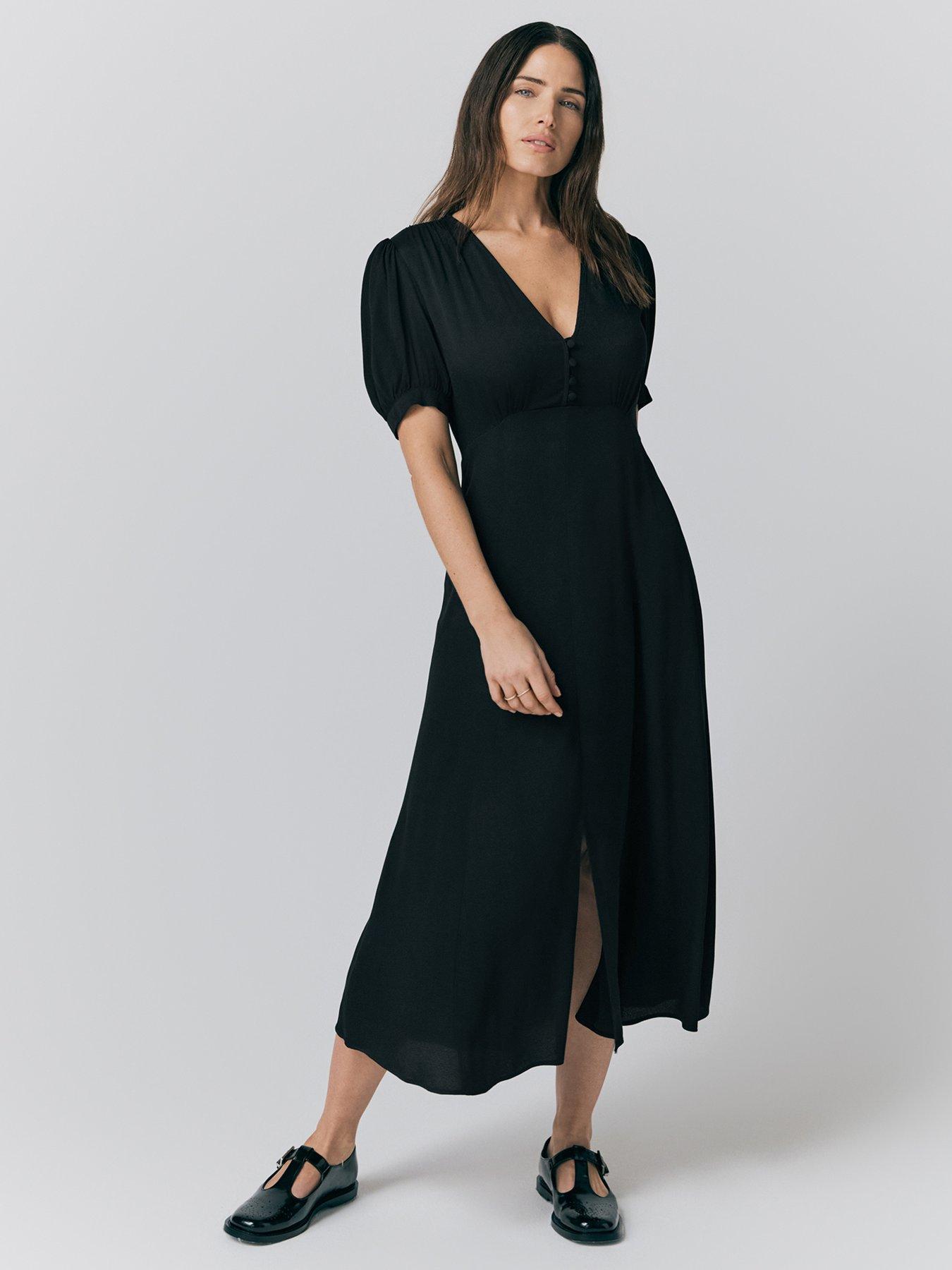 knee length dresses for ladies Chic On Repeat Black A-Line Midi Dress  Shop the Mint