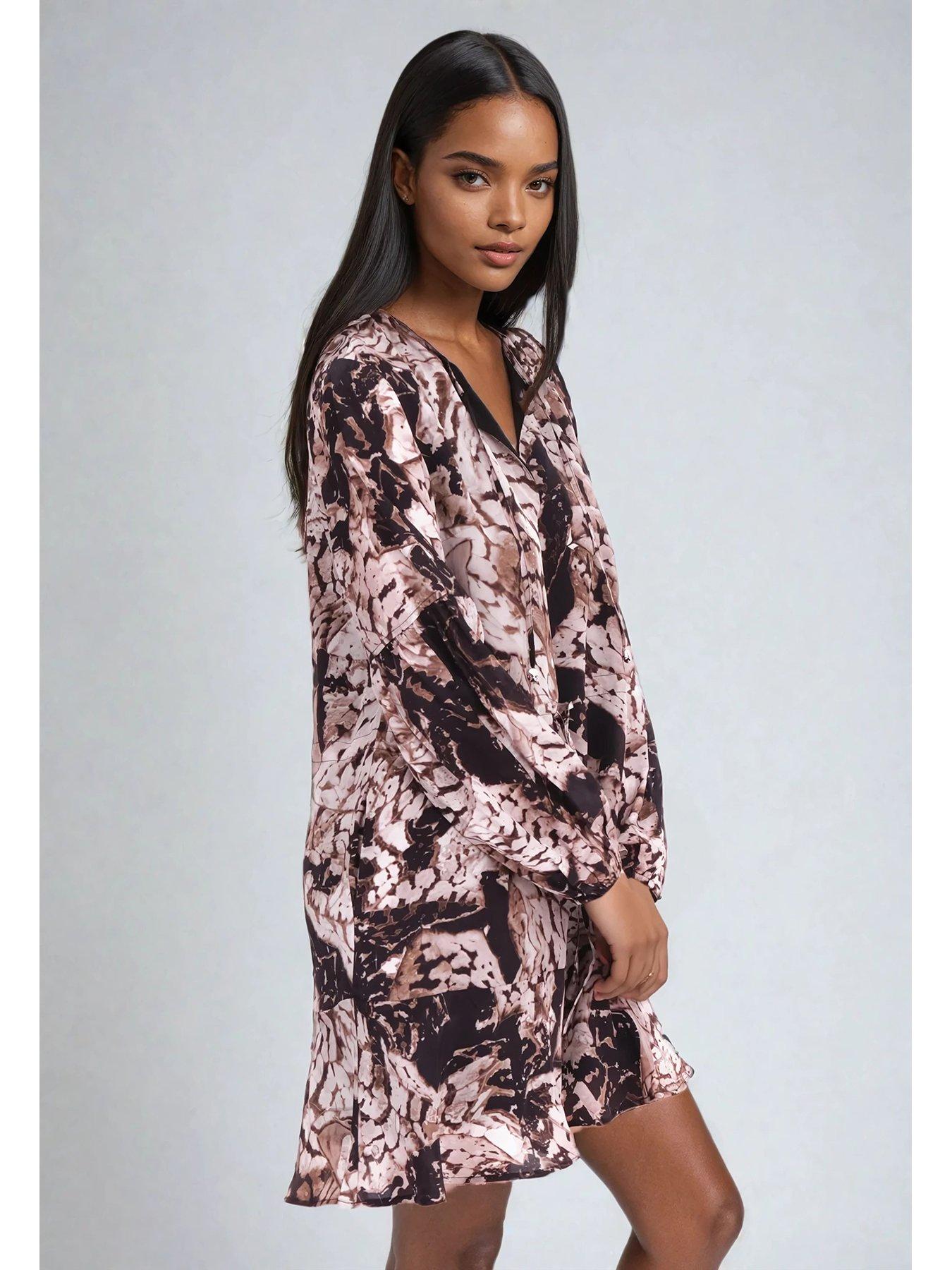 Image 5 of 6 of Religion Mystic Animal Print Frill Hem Tunic Dress  - Beige