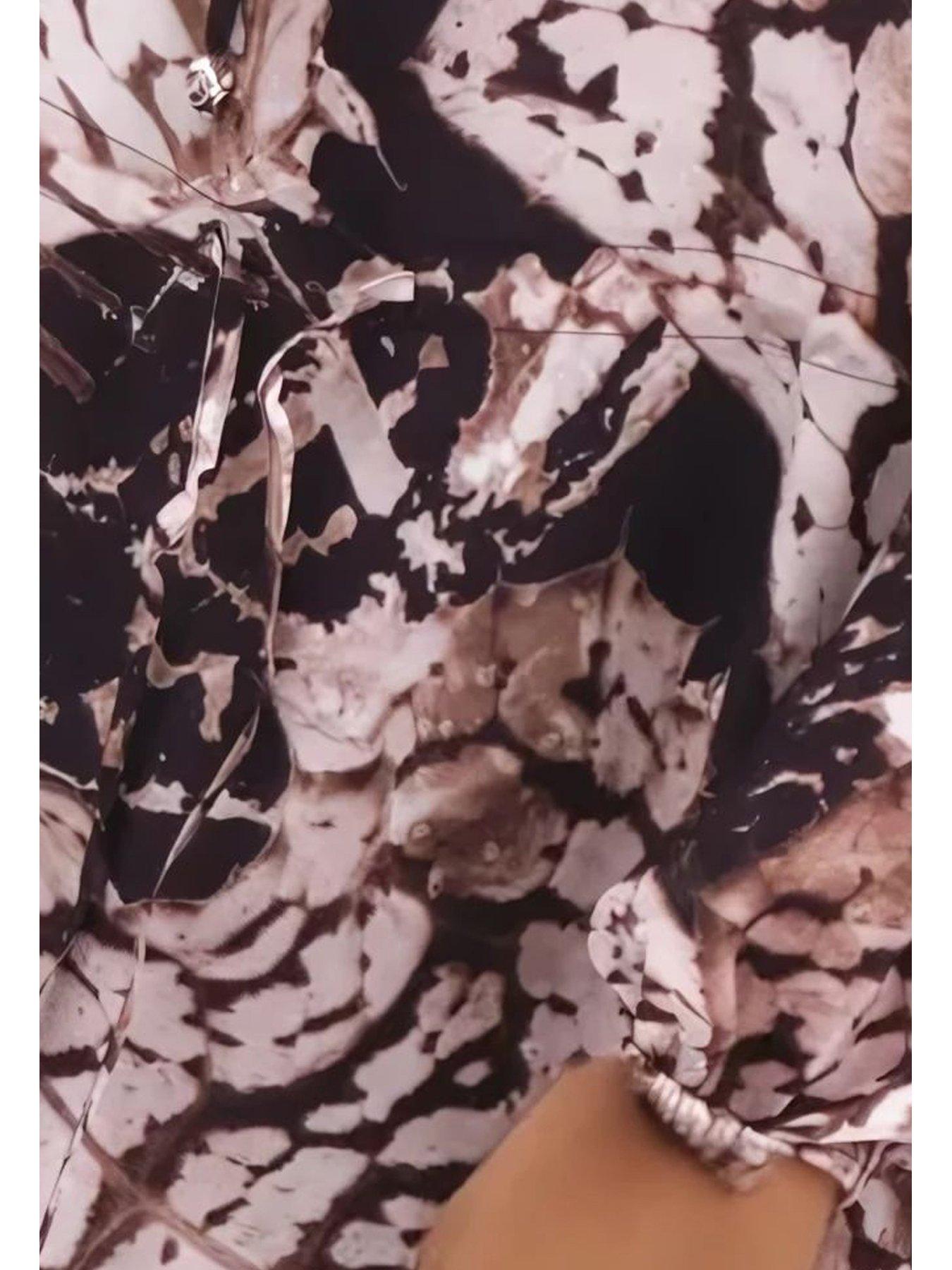 Image 6 of 6 of Religion Mystic Animal Print Frill Hem Tunic Dress  - Beige