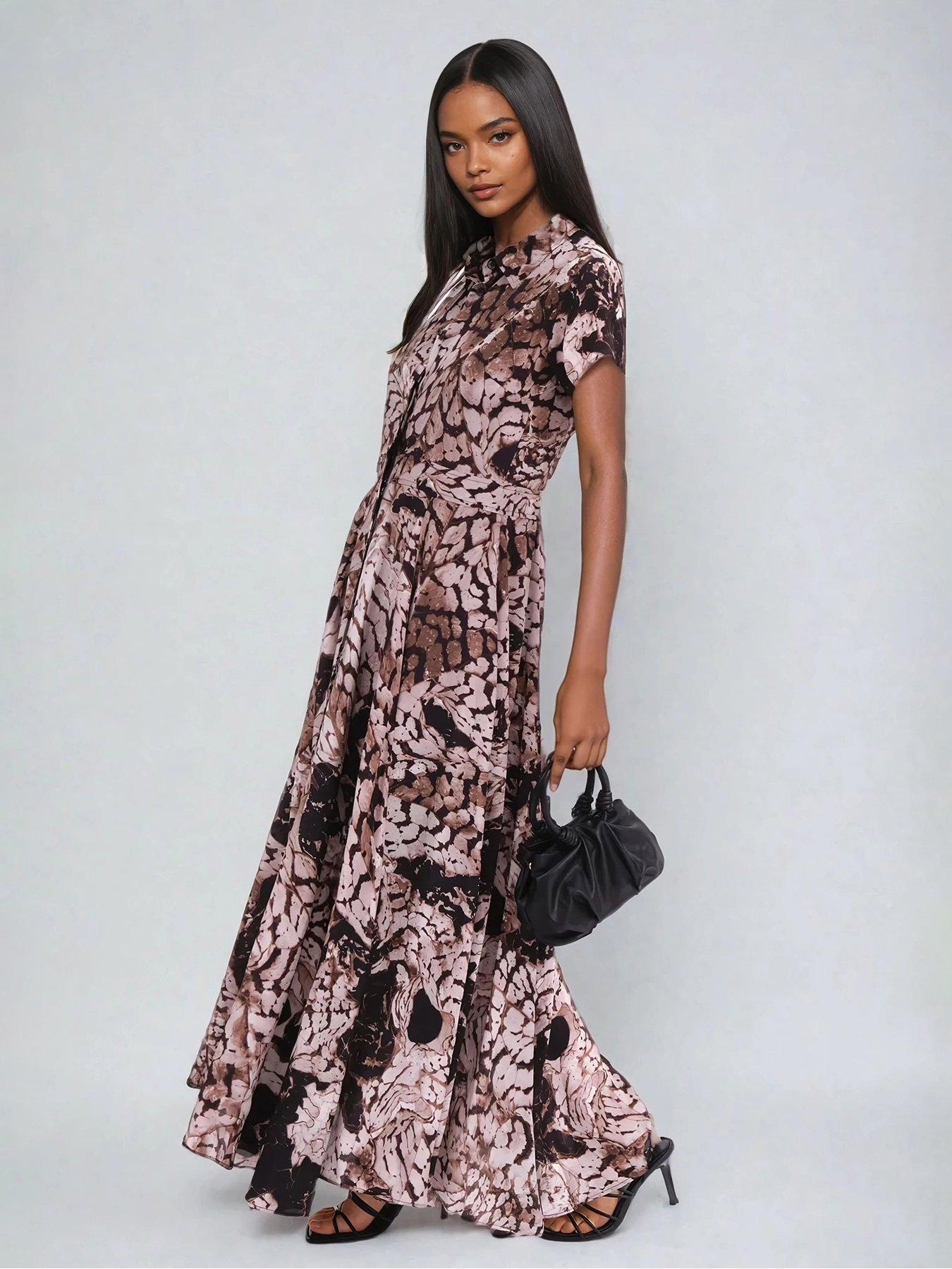 undefined Mystic Maxi Shirt Dress In Animal Print - Beige