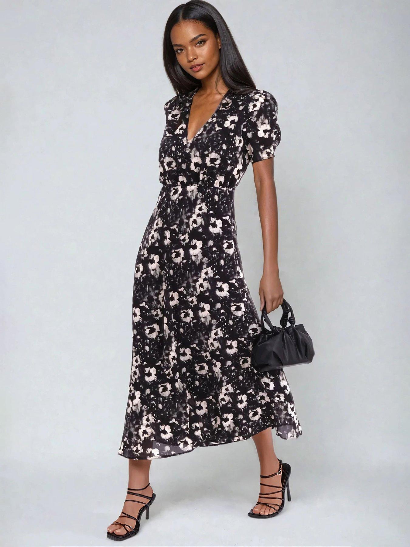 black linen knee length dress 3/4 Sleeve Obi Wrap Dress Miley XS / Pure Black main image 1