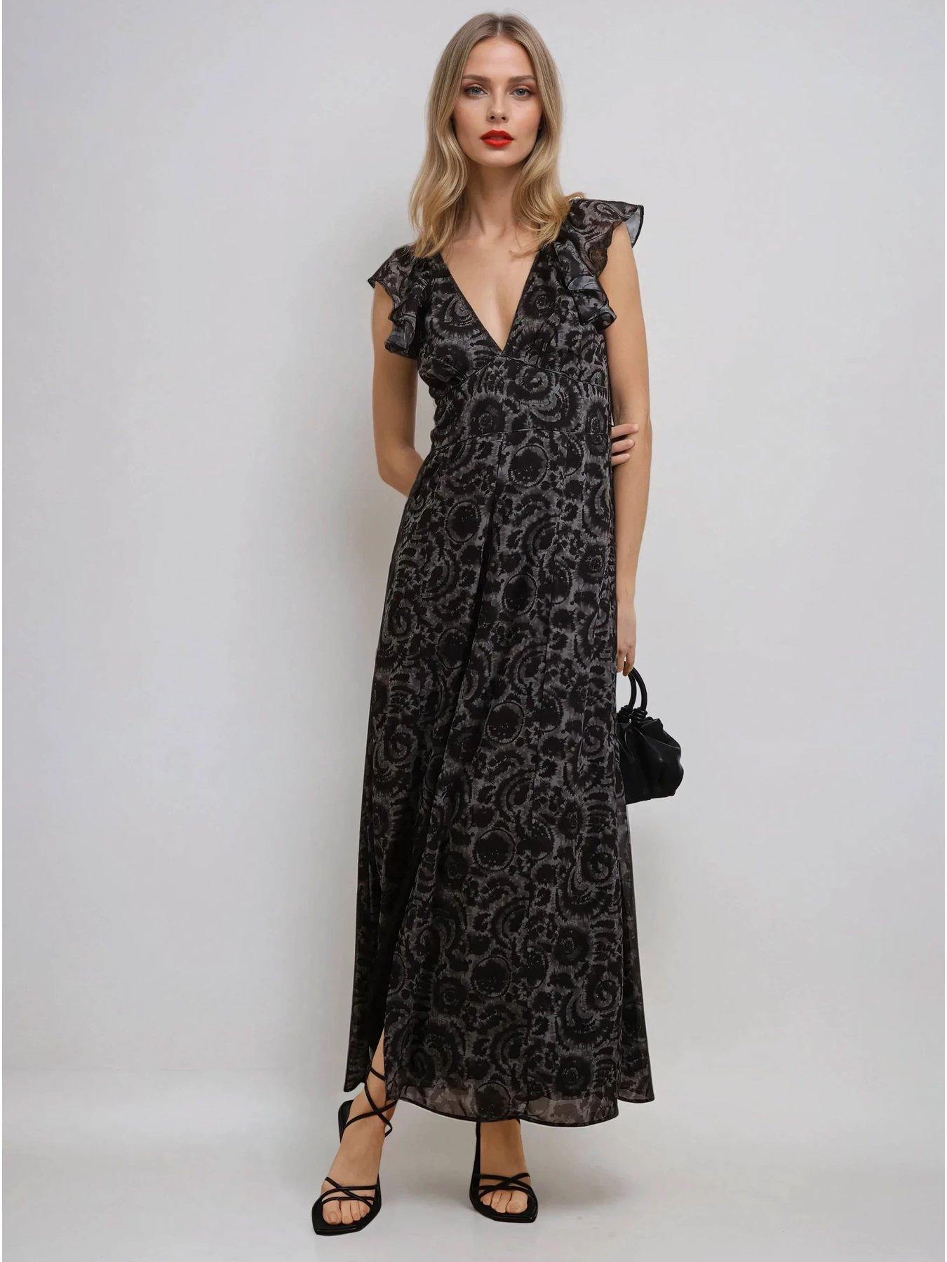undefined Bella Lace Up Maxi Dress In Dark Tie Dye Print - Brown