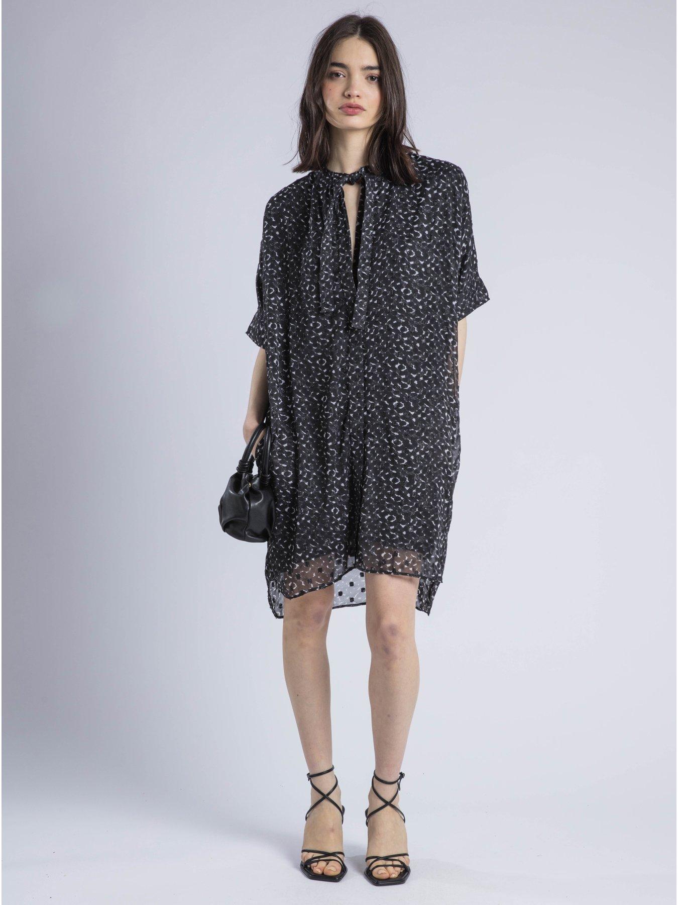 undefined Decoy Neck Tie Tunic Dress - Multi