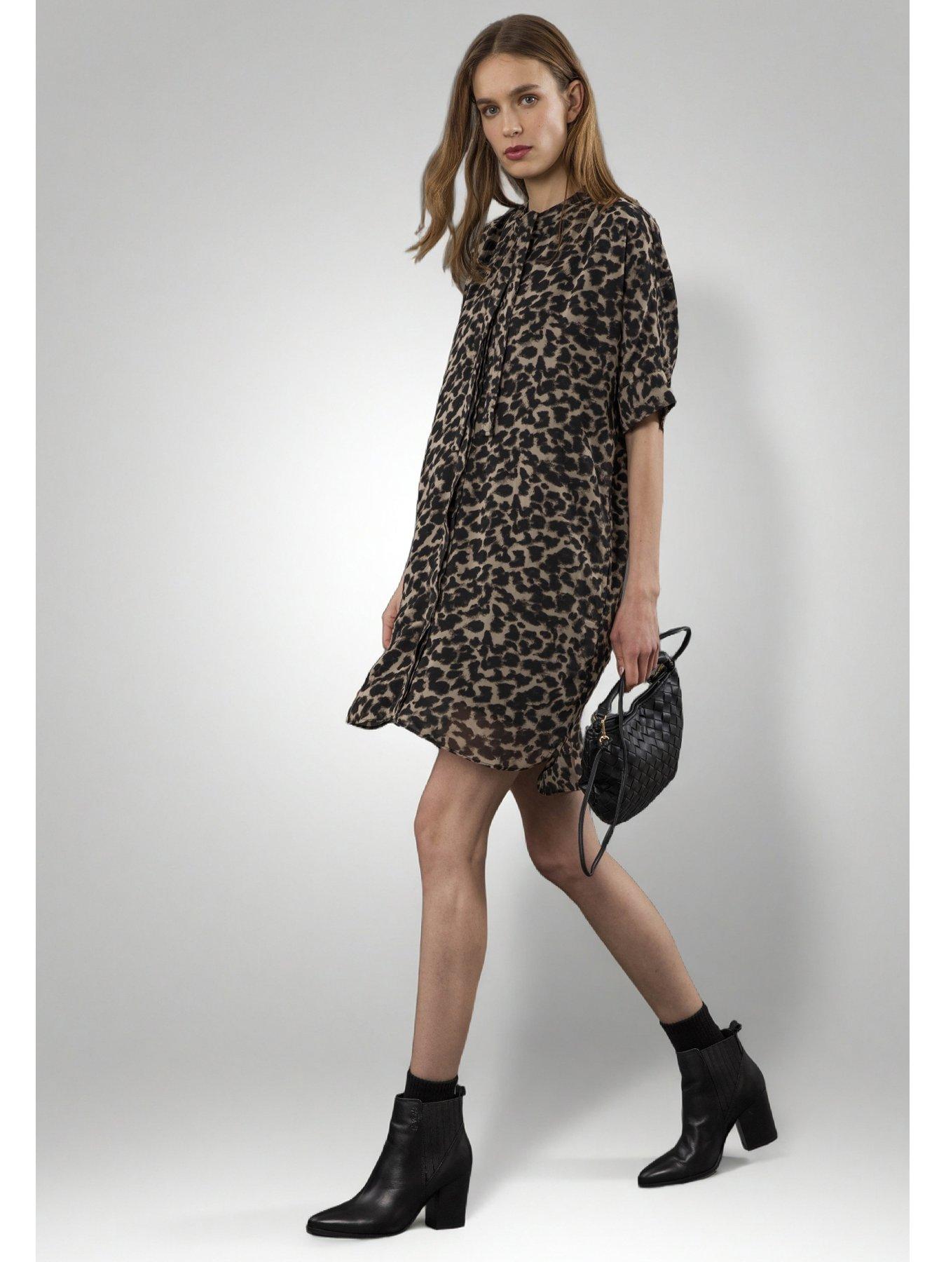 undefined Decoy Neck Tie Tunic Dress - Black