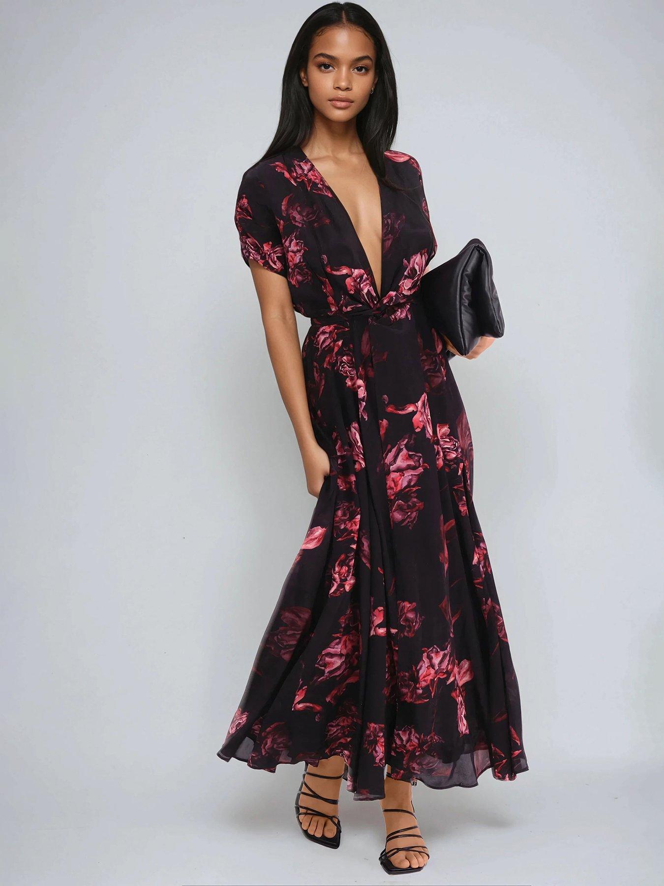 Religion Fade Maxi Way Wrap Dress In Dark Floral Black Very