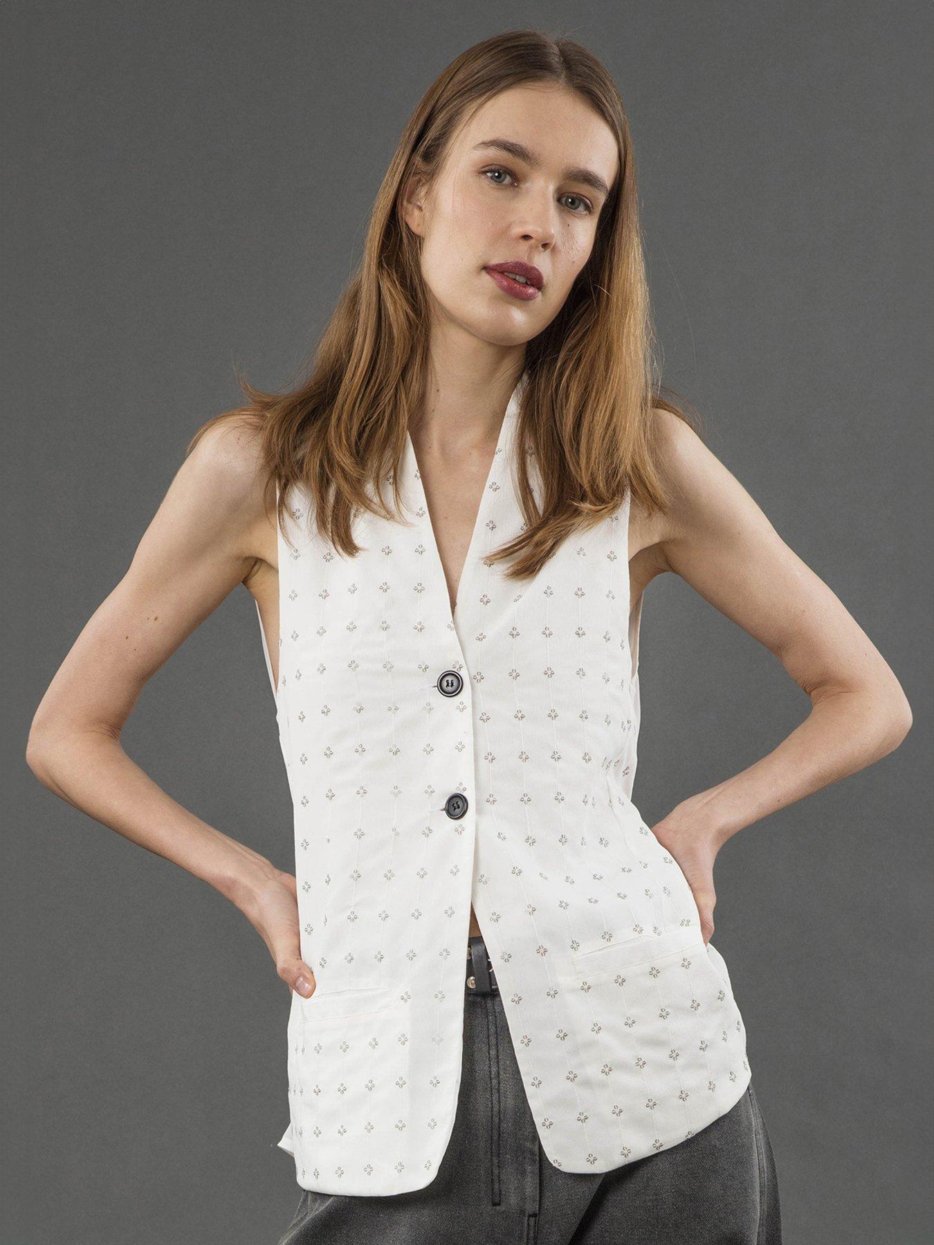 undefined Fleet Sequin Beaded Waistcoat Top - White