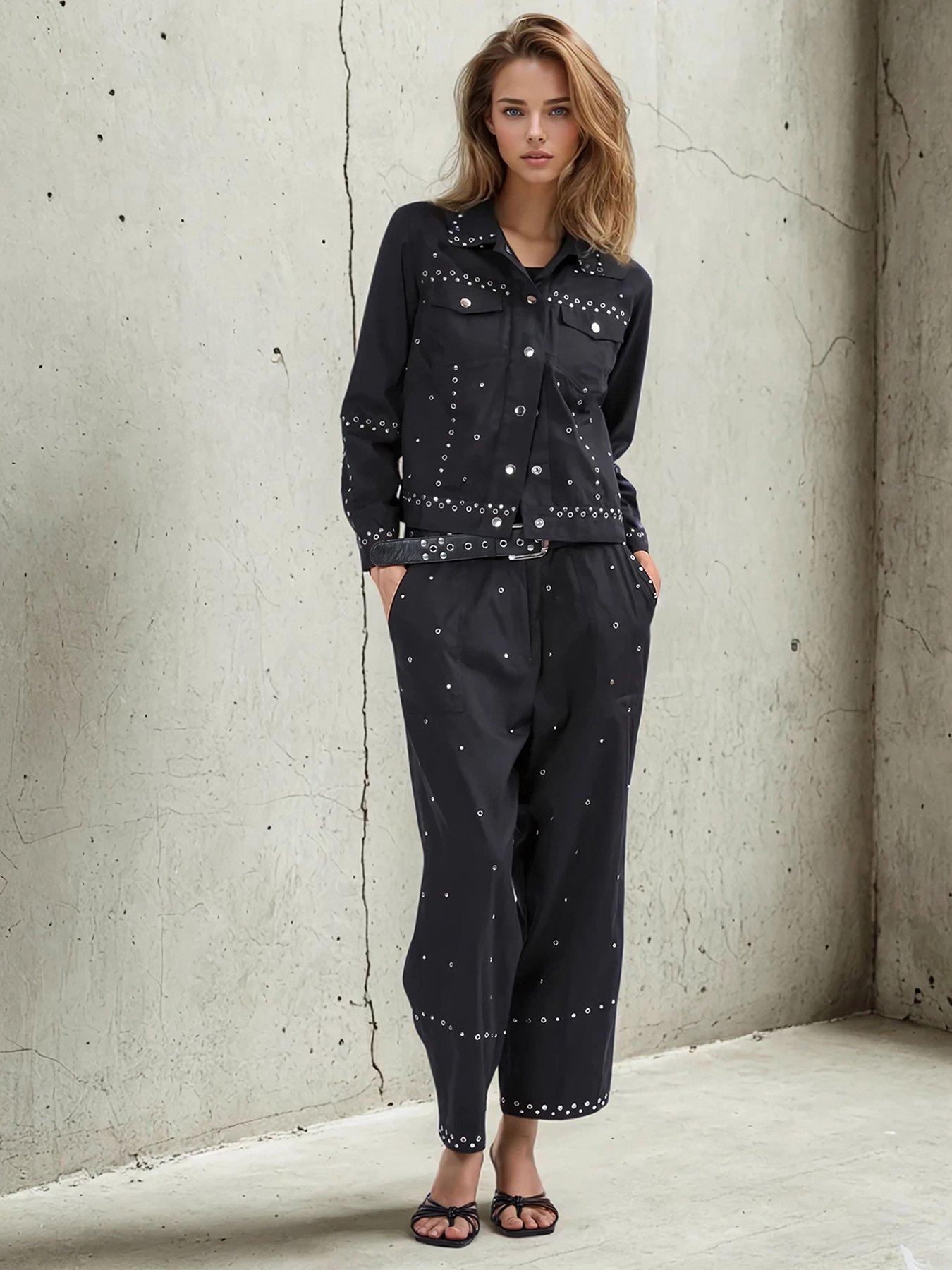 Image 1 of 5 of Religion Granite Trousers With All Over Studs - Black