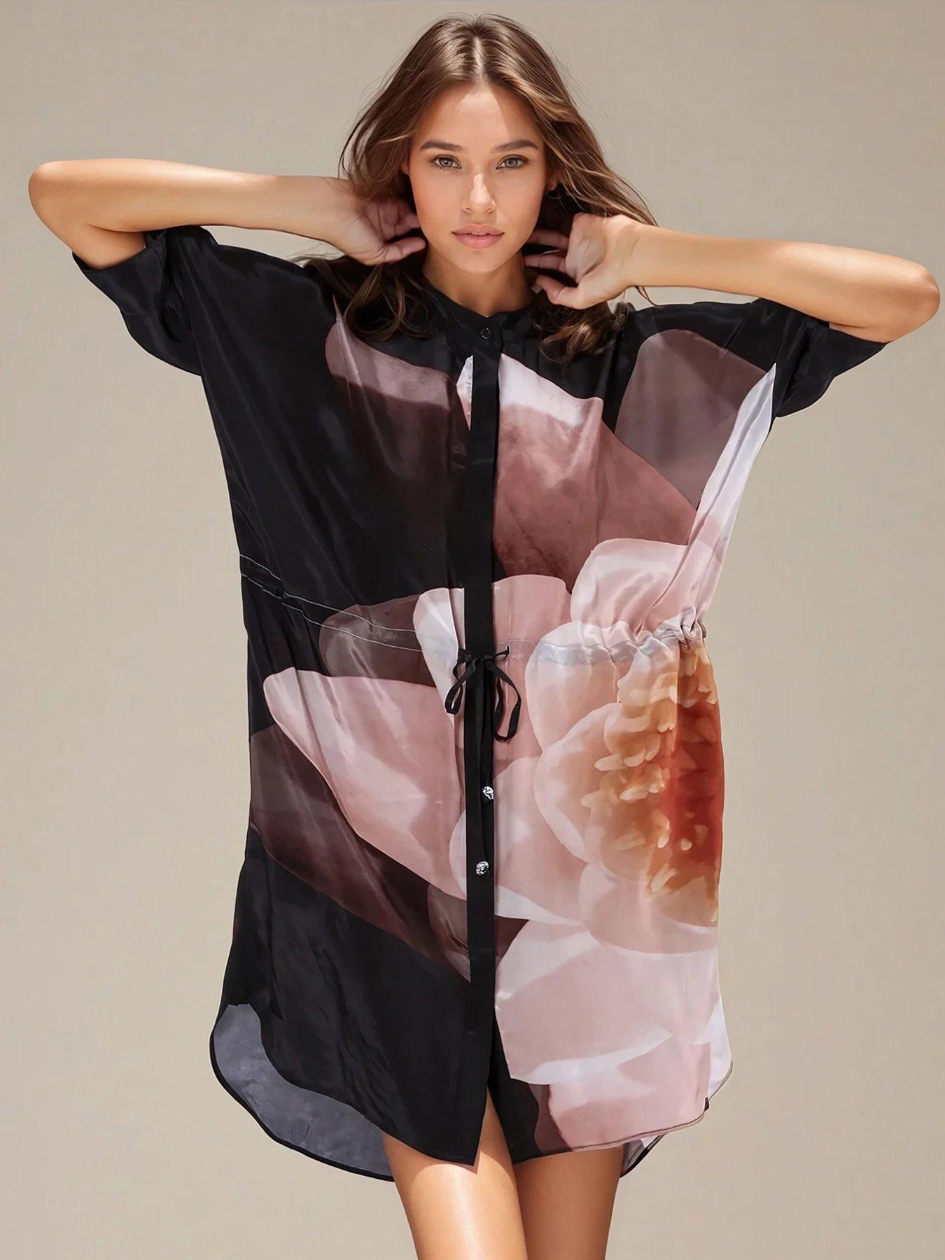 Image 3 of 6 of Religion Jade Floral Placement Tunic Dress - Beige