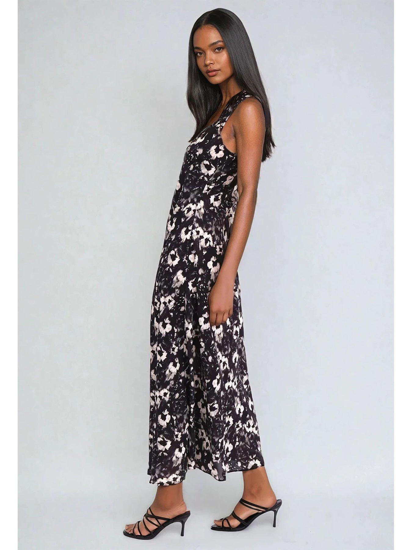 Image 2 of 6 of Religion Element Bias Cut Maxi Slip Dress In Dark Floral - Black