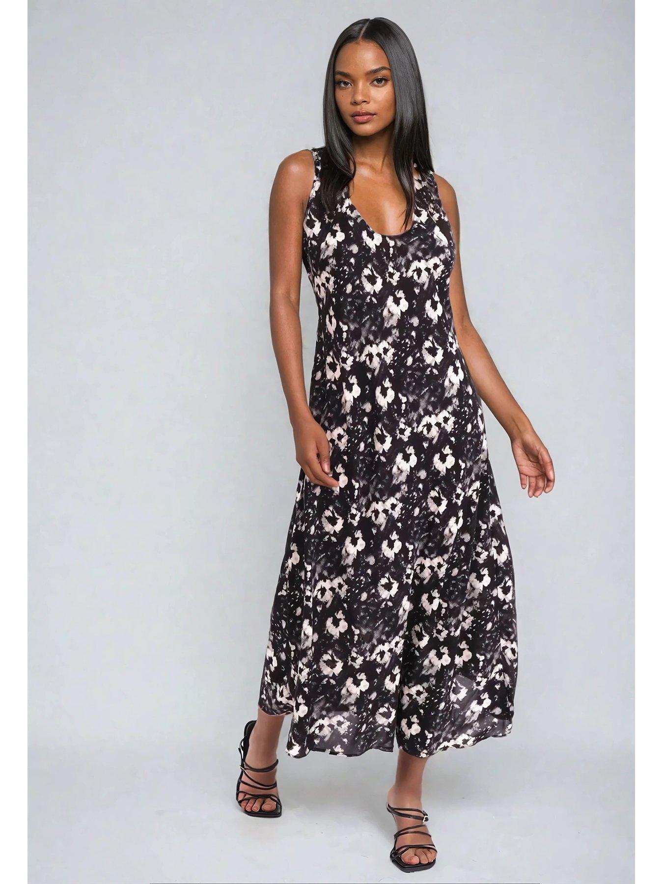 Image 3 of 6 of Religion Element Bias Cut Maxi Slip Dress In Dark Floral - Black