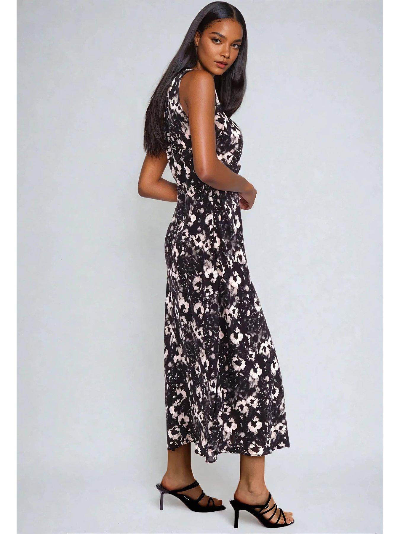 Image 4 of 6 of Religion Element Bias Cut Maxi Slip Dress In Dark Floral - Black