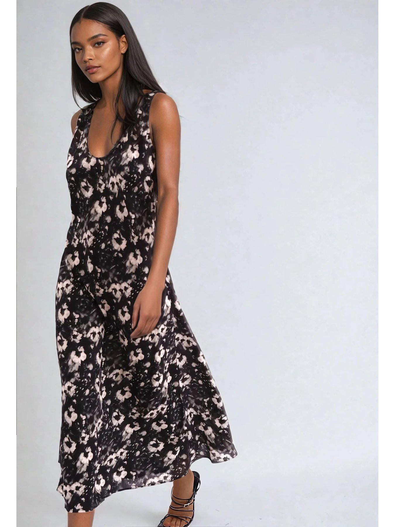 Image 5 of 6 of Religion Element Bias Cut Maxi Slip Dress In Dark Floral - Black
