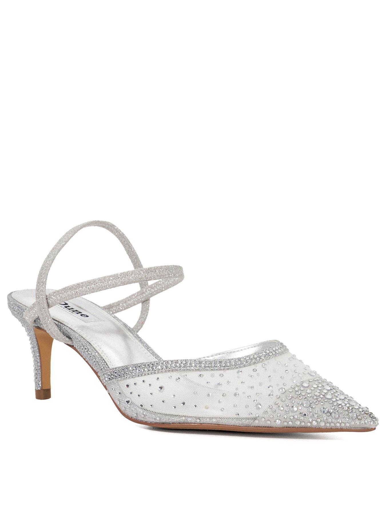 Image 2 of 6 of Dune London Wide Fit Charismatic Embellished Mesh Heel - Silver