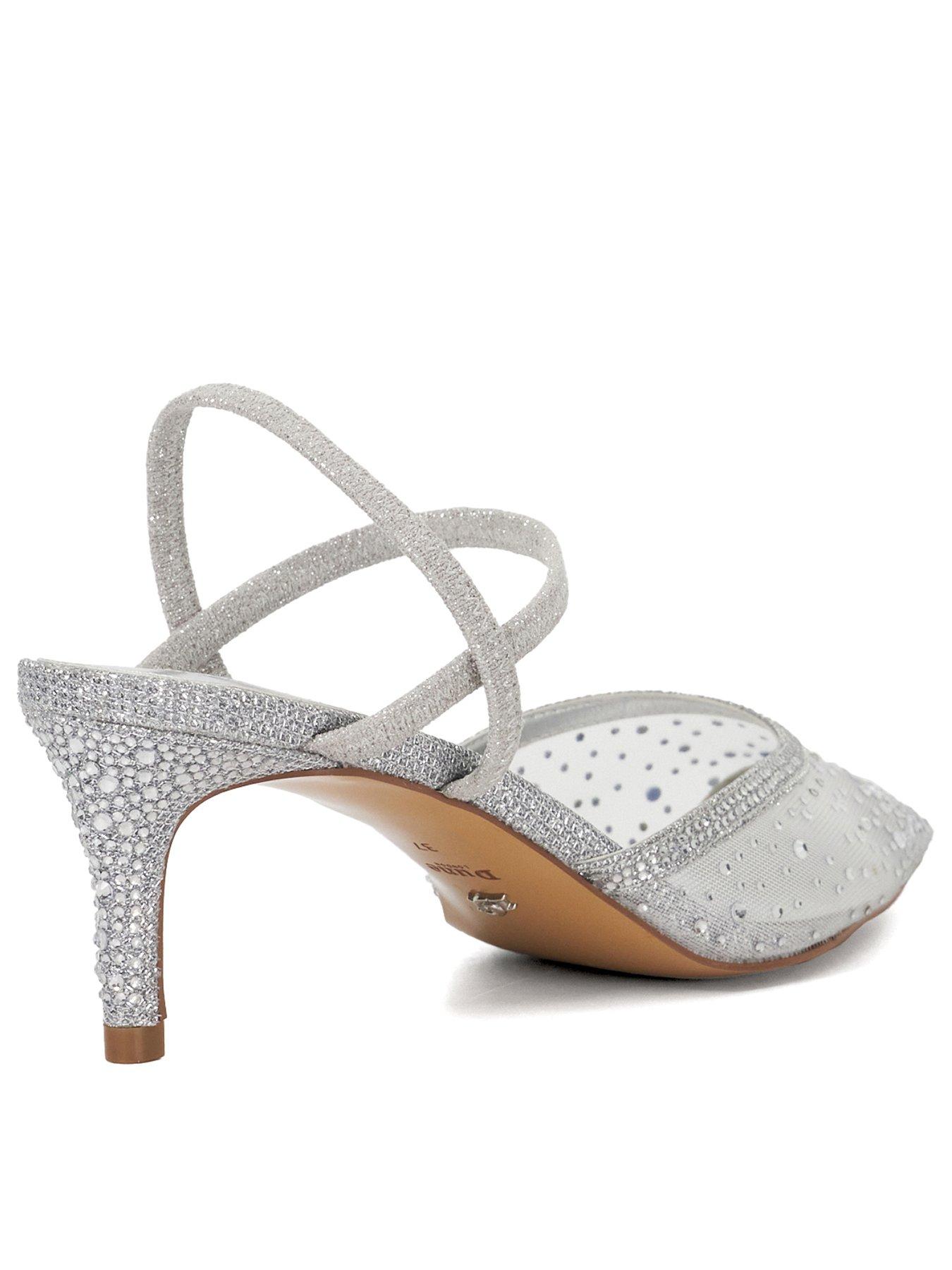 Image 3 of 6 of Dune London Wide Fit Charismatic Embellished Mesh Heel - Silver