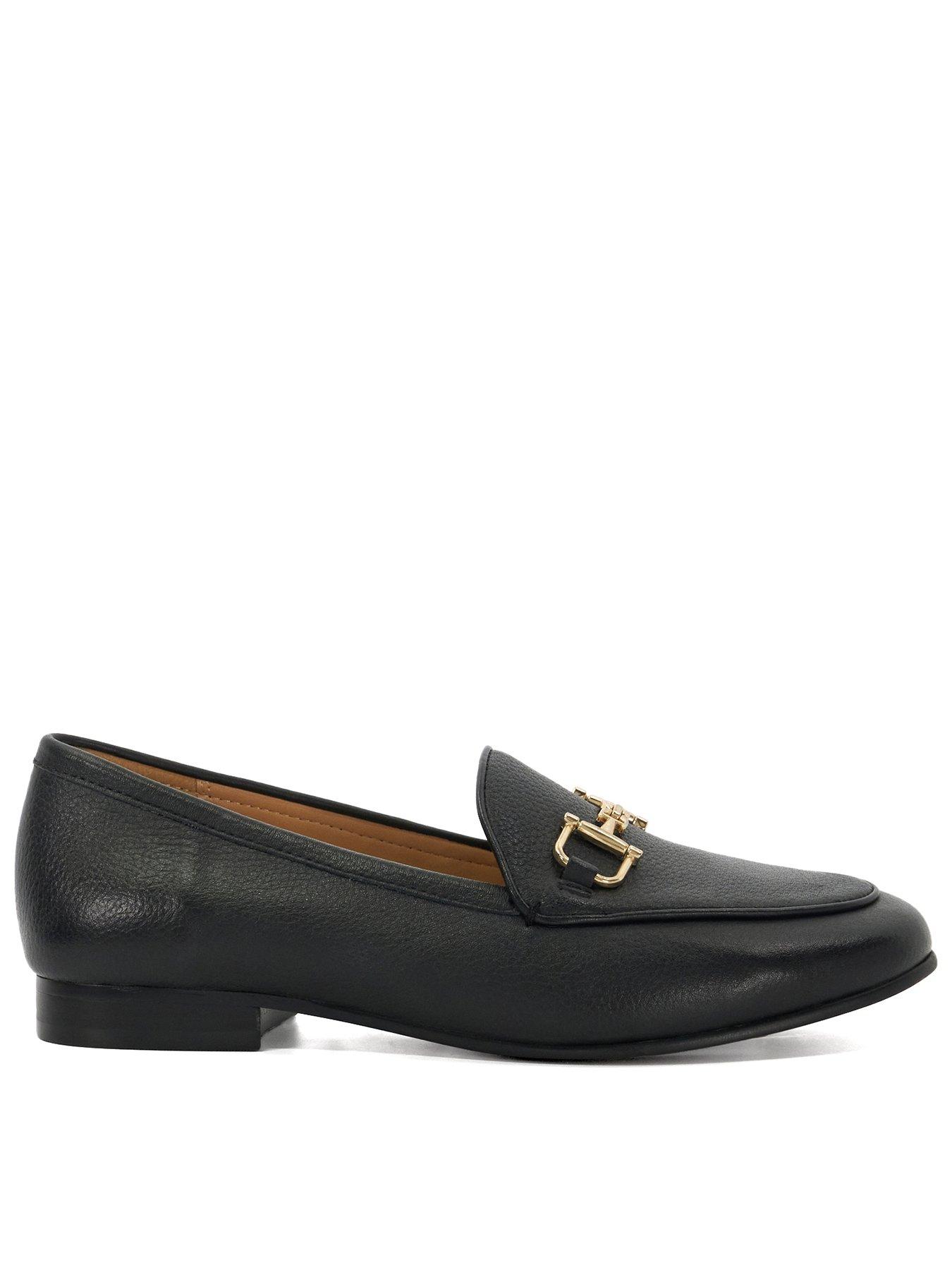 Image of Dune London Wide Fit Glair Almond Toe Buckle Detail Loafers - Black