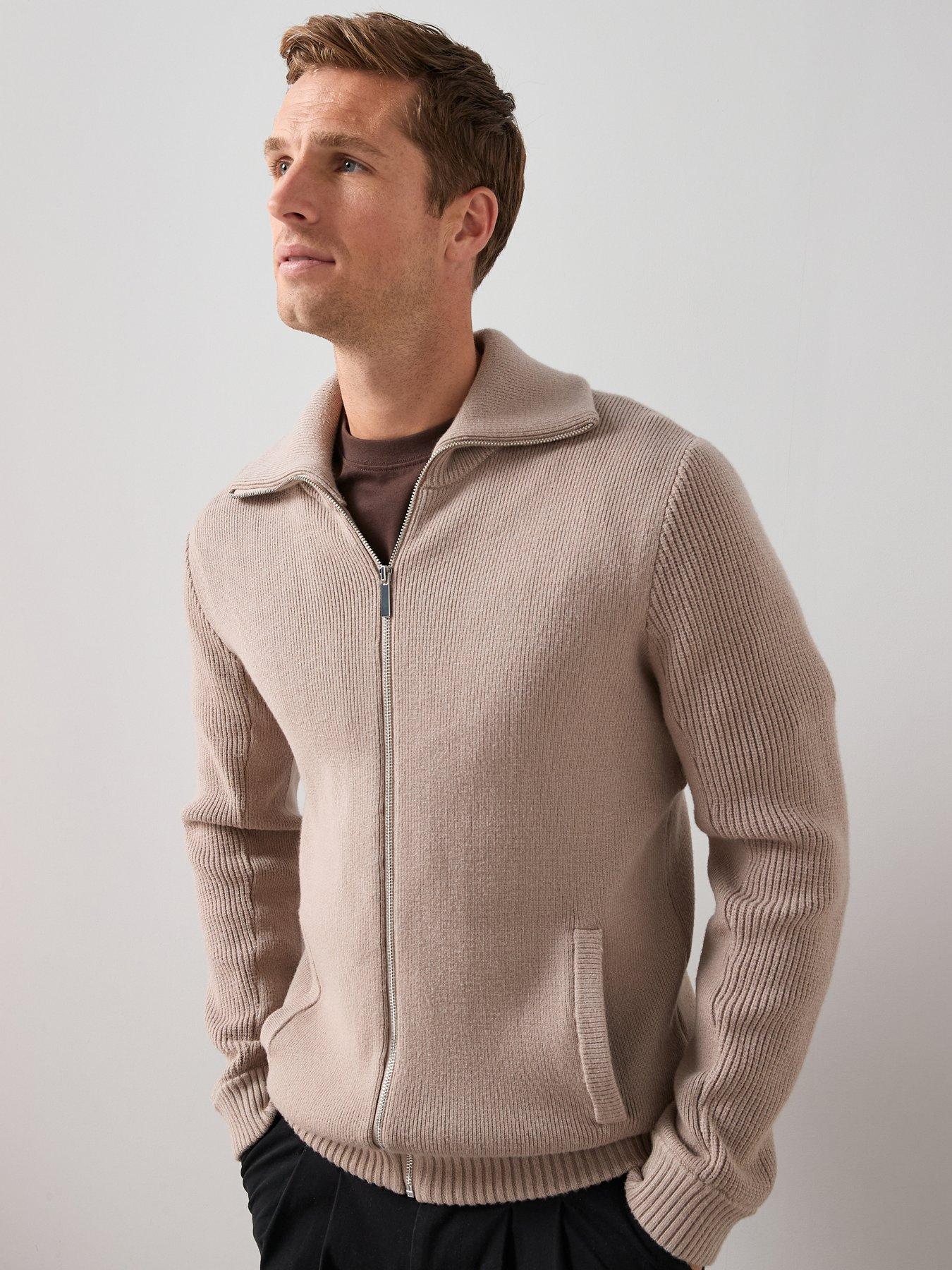 The Very Collection Chunky Soft Touch Zip Through Funnel Jumper - Beige