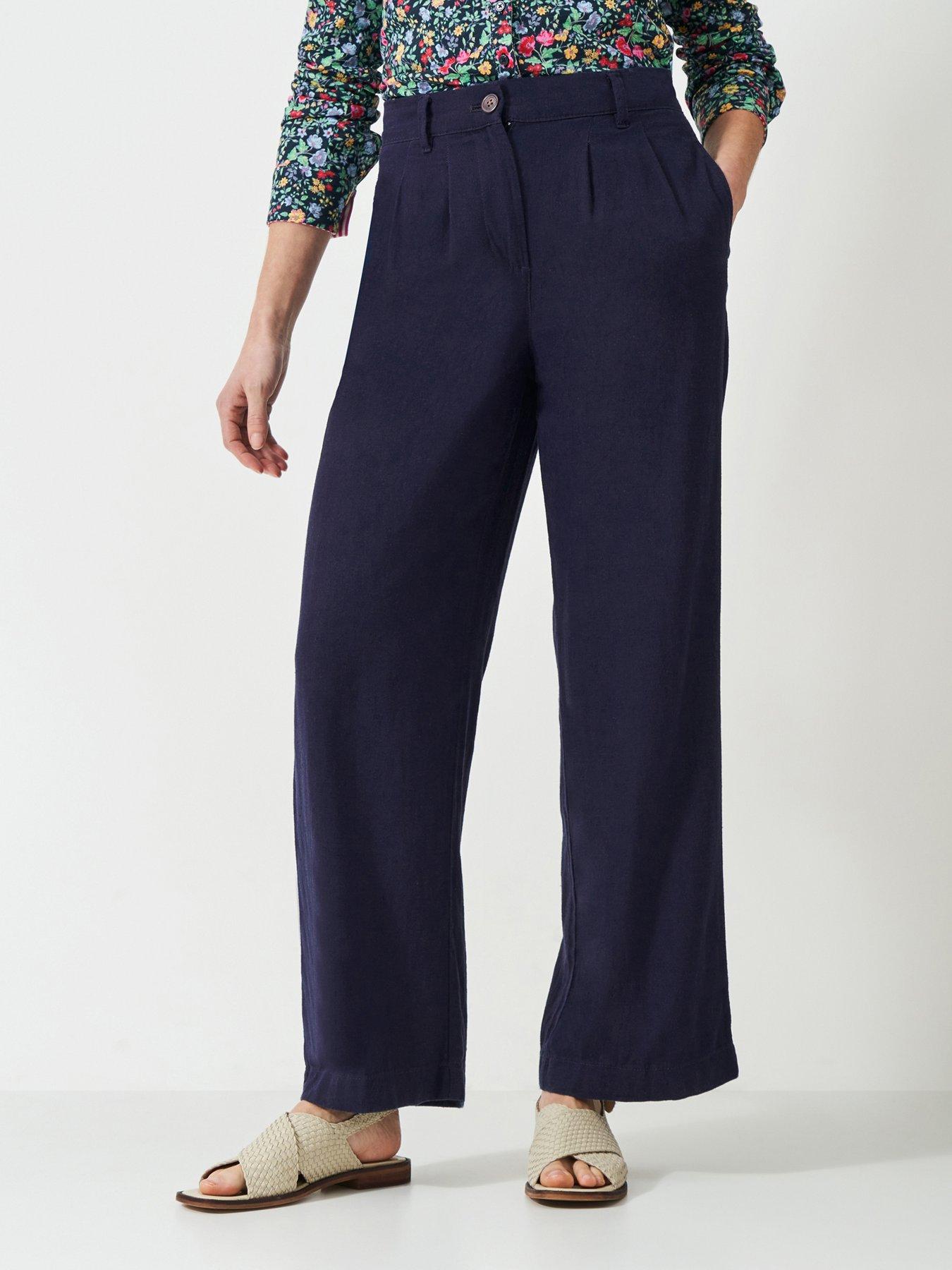 undefined Linen Blend Wide Leg Trouser - Navy
