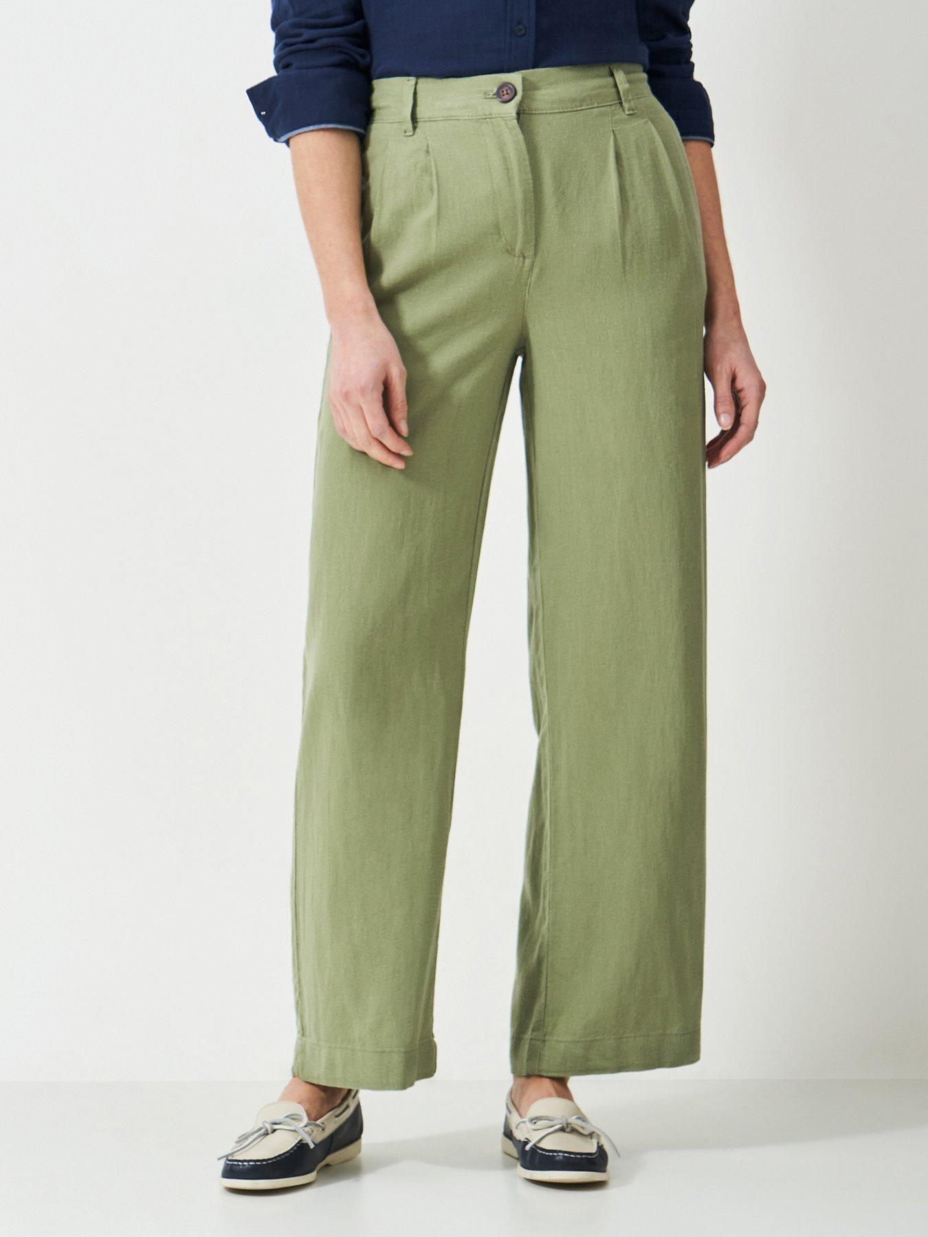 undefined Linen Blend Wide Leg Trousers - Green