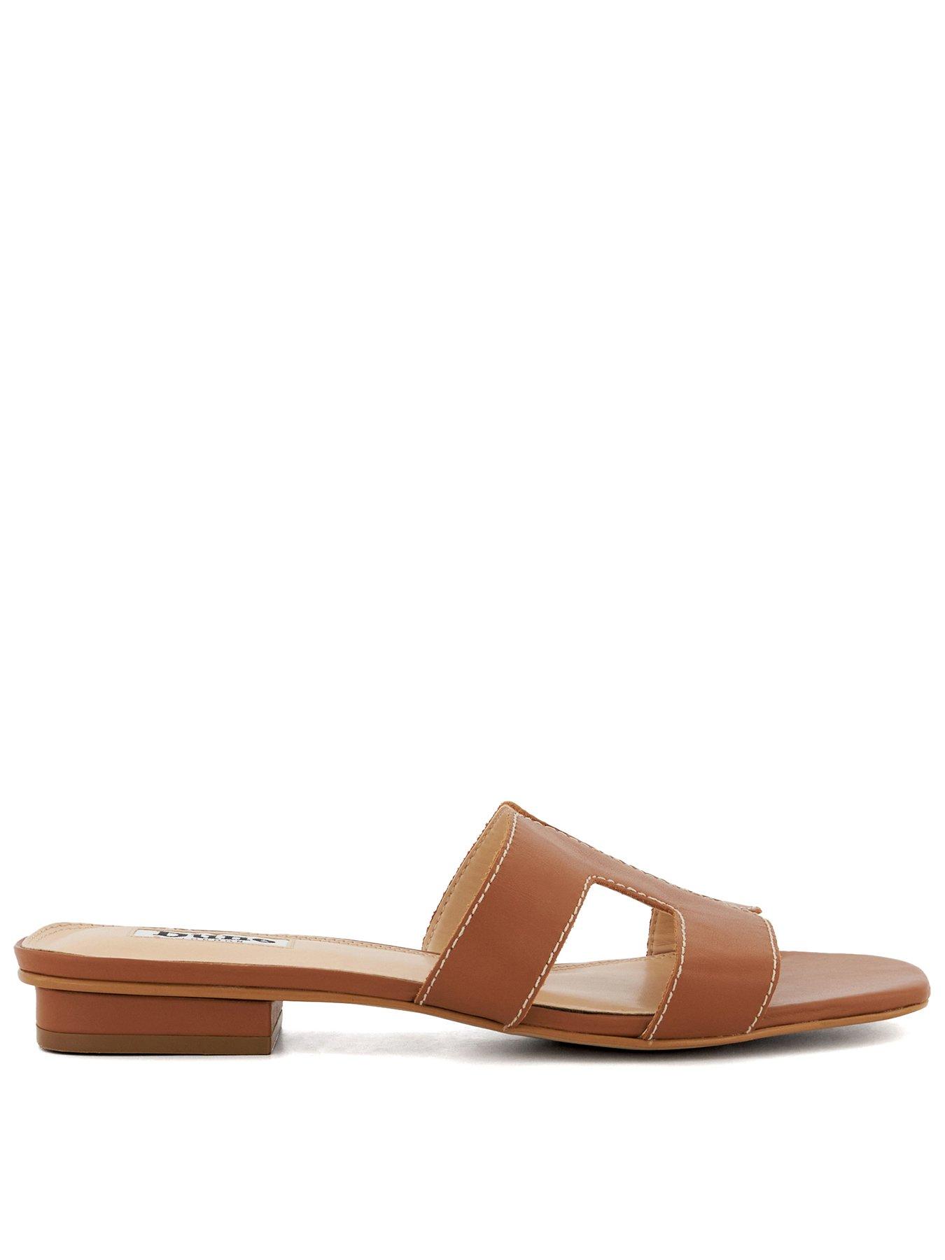 Image 1 of 6 of Dune London Wide Fit Loupe Leather Slider Sandals - Tan