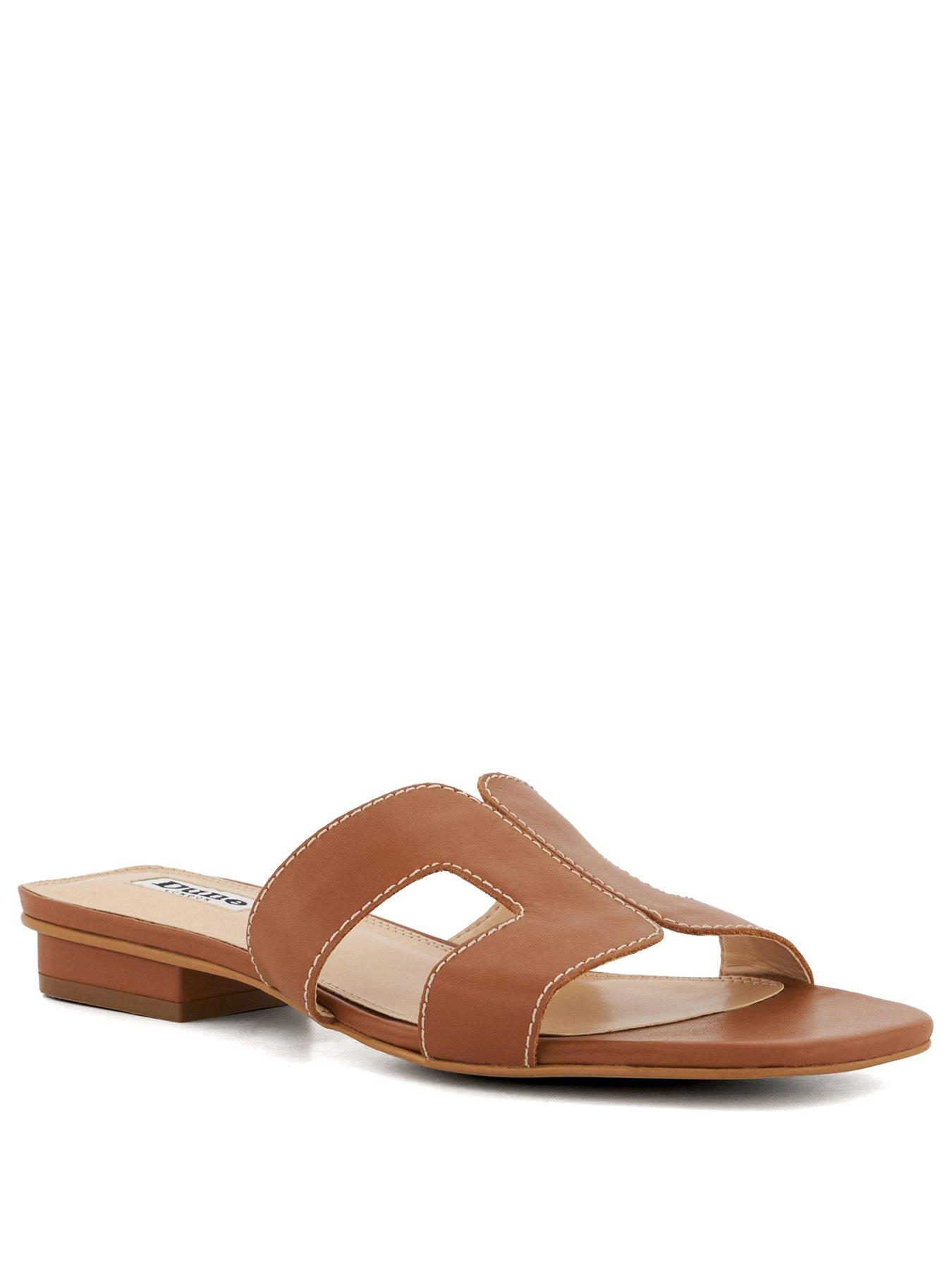 Image 2 of 6 of Dune London Wide Fit Loupe Leather Slider Sandals - Tan
