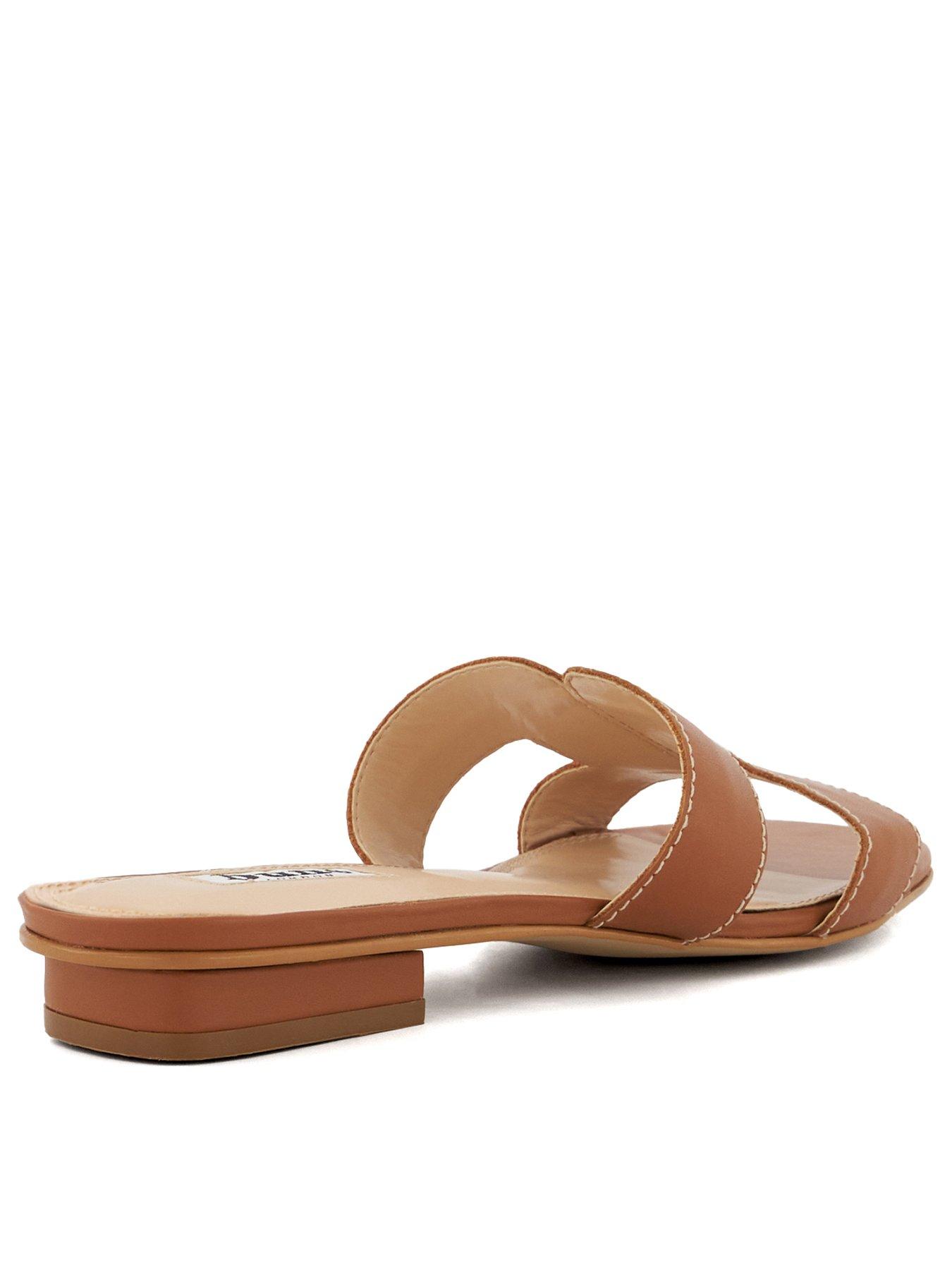 Image 3 of 6 of Dune London Wide Fit Loupe Leather Slider Sandals - Tan