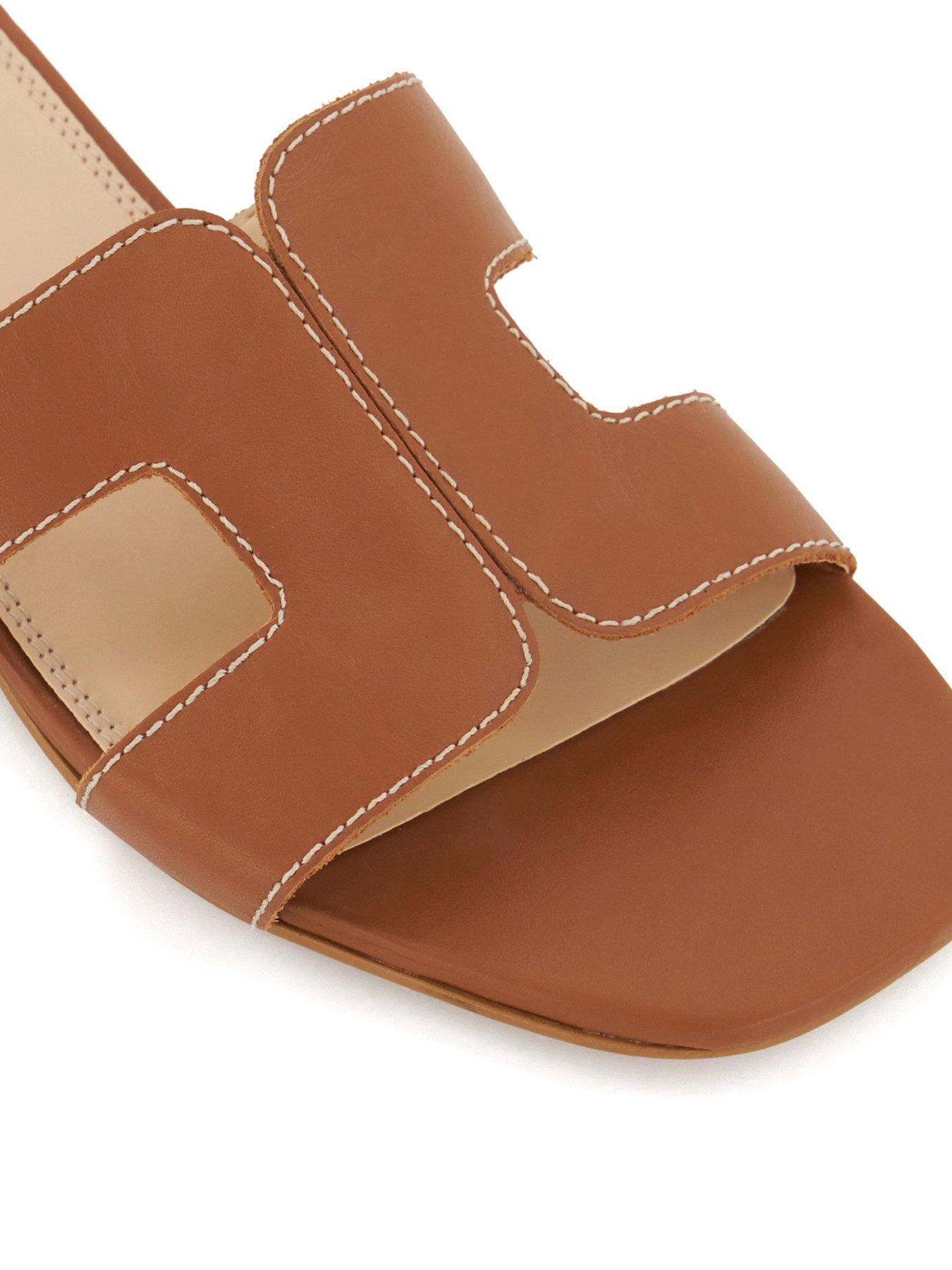 Image 5 of 6 of Dune London Wide Fit Loupe Leather Slider Sandals - Tan