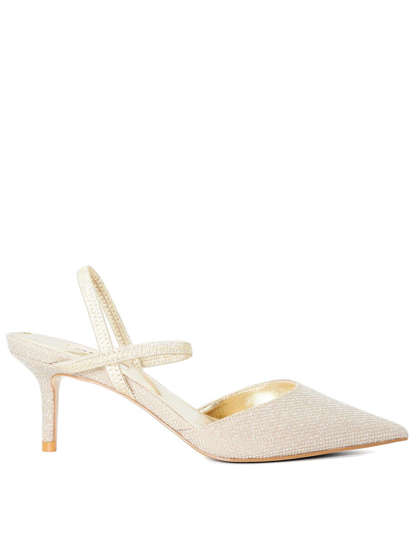 Image 1 of 6 of Dune London Wide Fit Classical Pointed Courts With Elasticated Straps - Gold