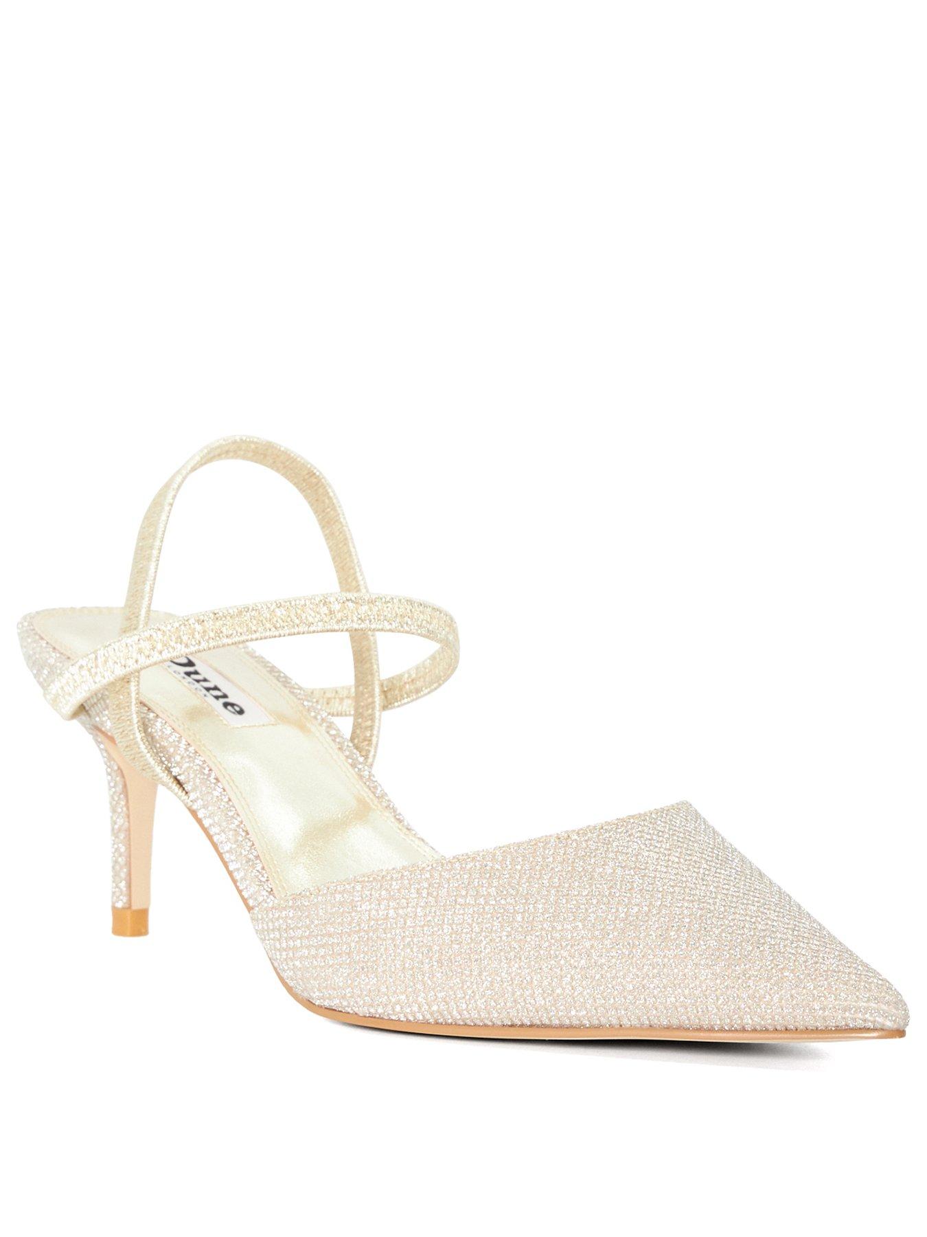 Image 2 of 6 of Dune London Wide Fit Classical Pointed Courts With Elasticated Straps - Gold
