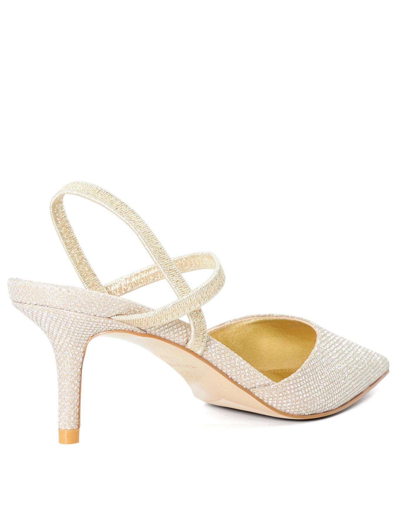Image 3 of 6 of Dune London Wide Fit Classical Pointed Courts With Elasticated Straps - Gold