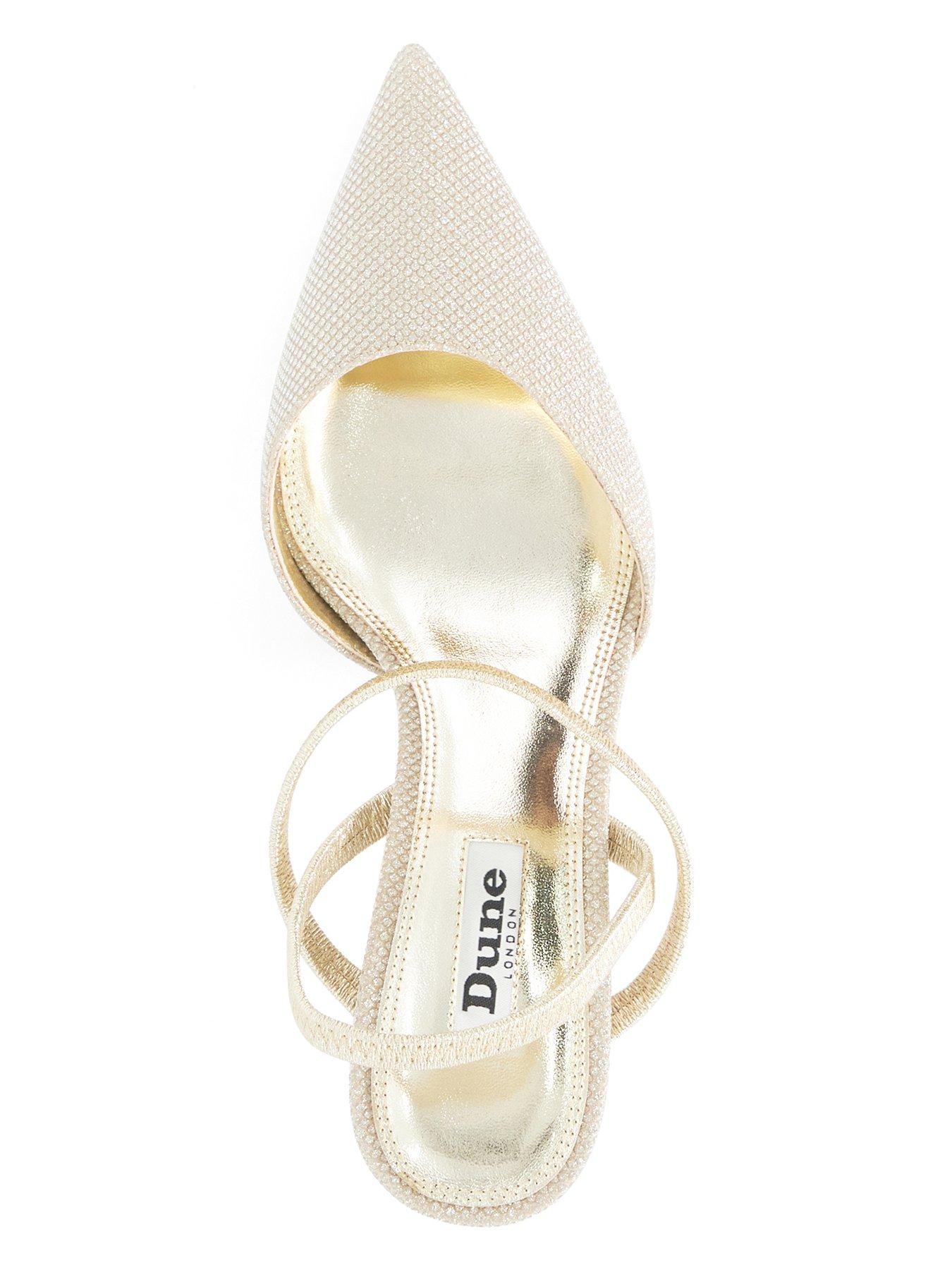 Image 4 of 6 of Dune London Wide Fit Classical Pointed Courts With Elasticated Straps - Gold