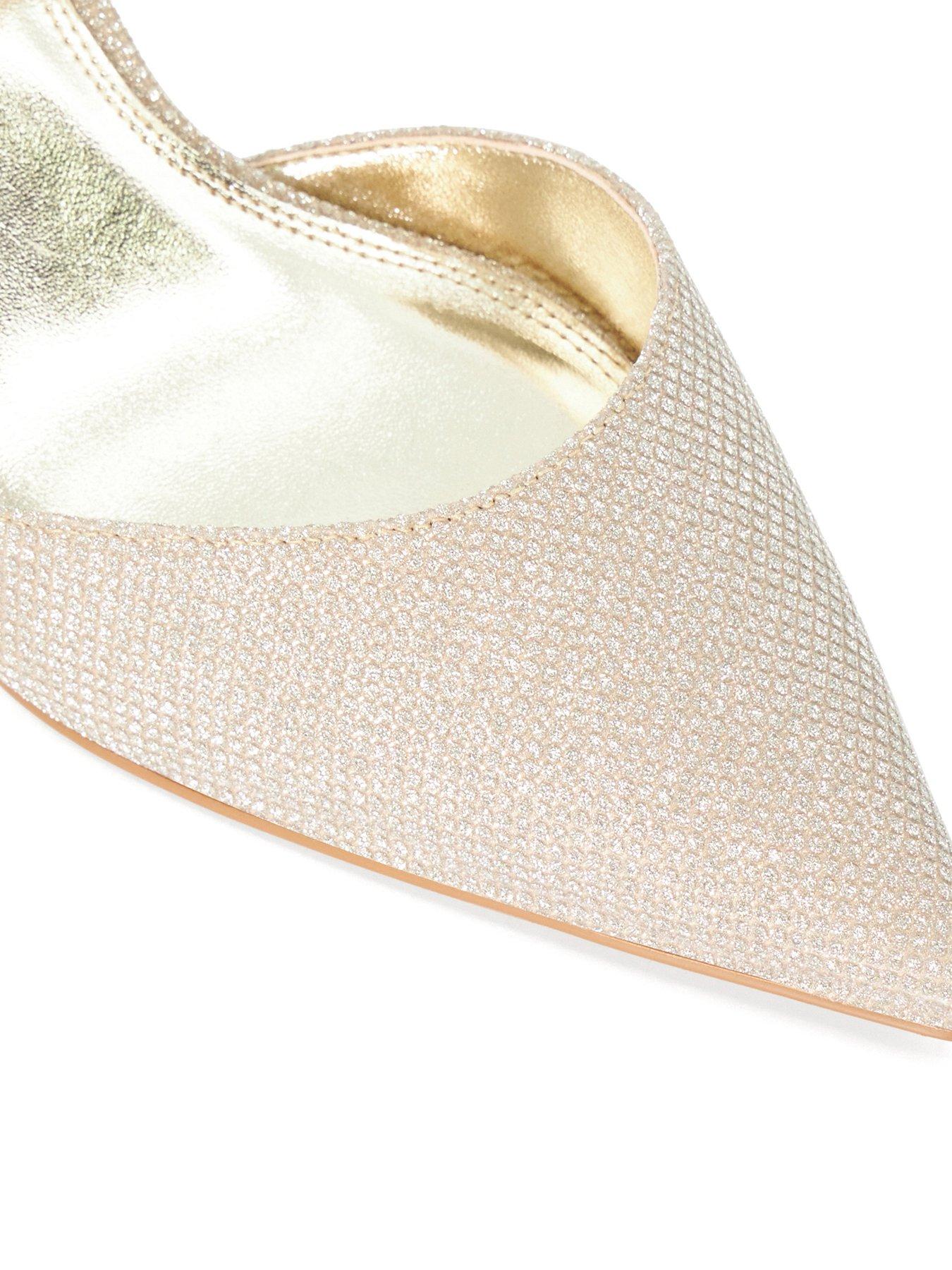 Image 5 of 6 of Dune London Wide Fit Classical Pointed Courts With Elasticated Straps - Gold