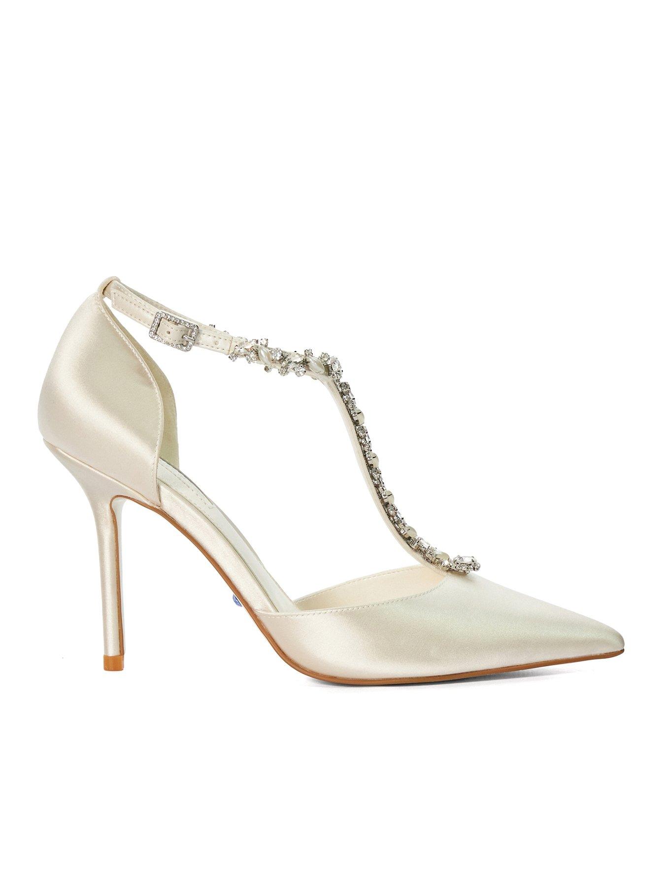 undefined Devotional Diamante Embellished T-bar Wedding Shoes - Ivory