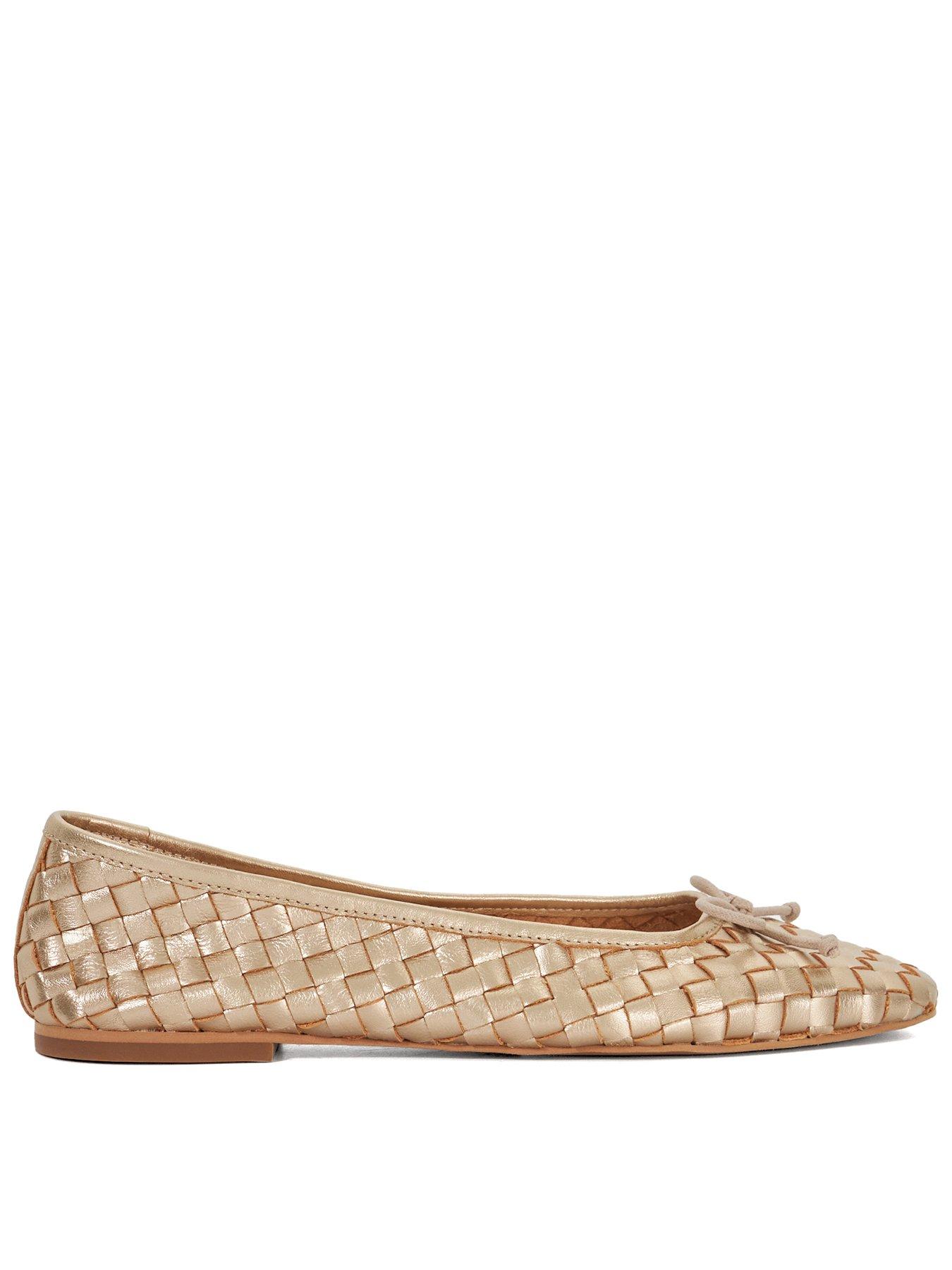 Image of Dune London Heat Leather Woven Ballerina - Gold, GOLD, Size 5, Women