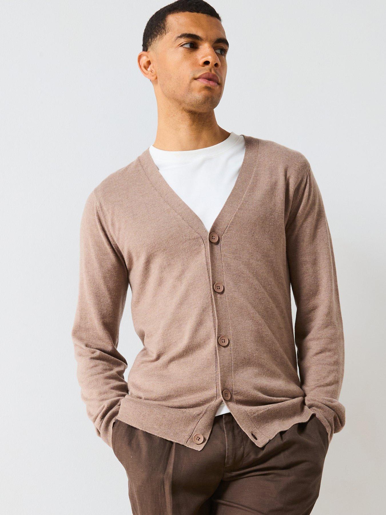 Very Man Fine Gauge Knitted Cardigan With Wool - Beige