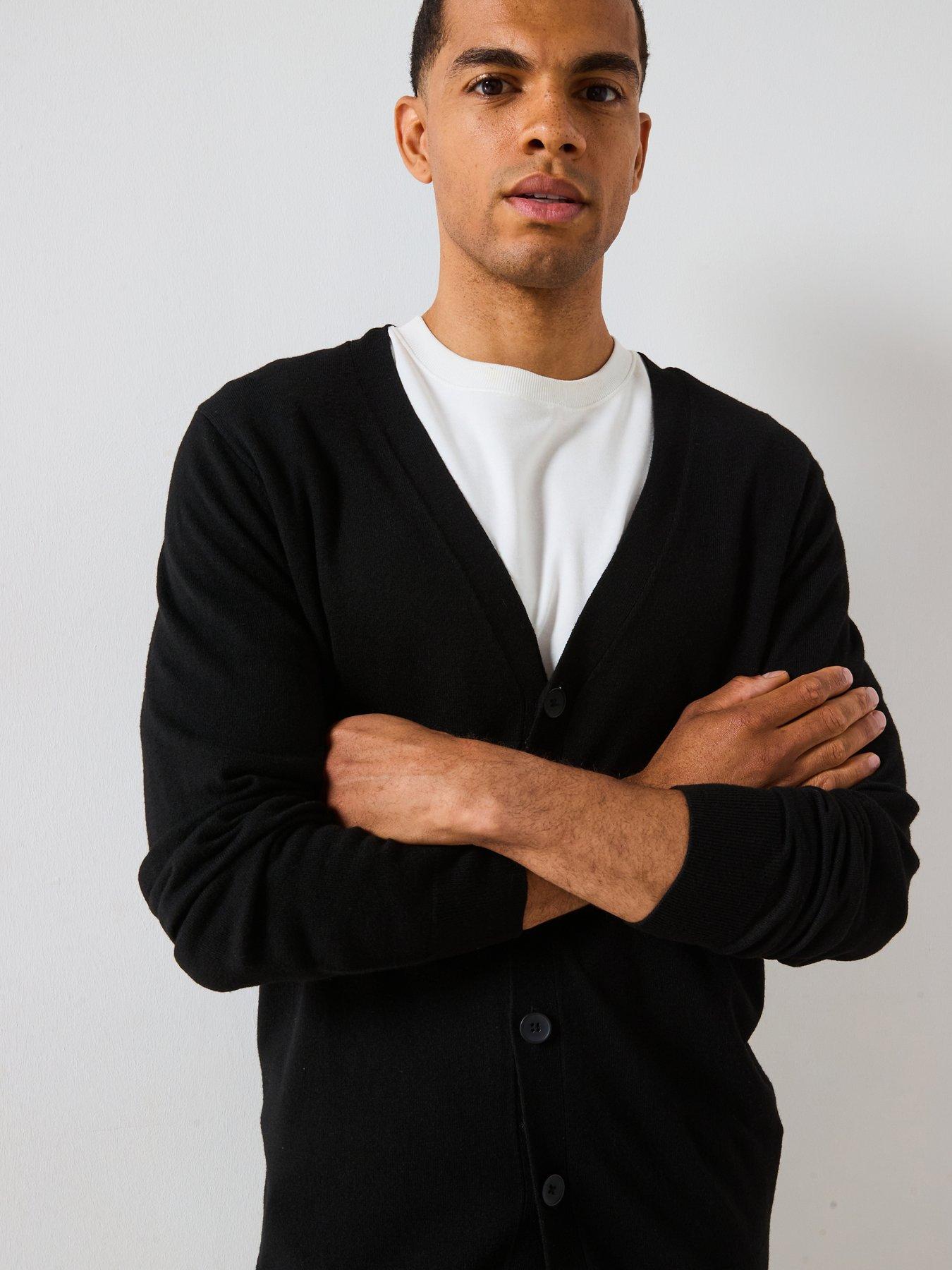 Very Man Fine Gauge Knitted Cardigan With Wool - Black