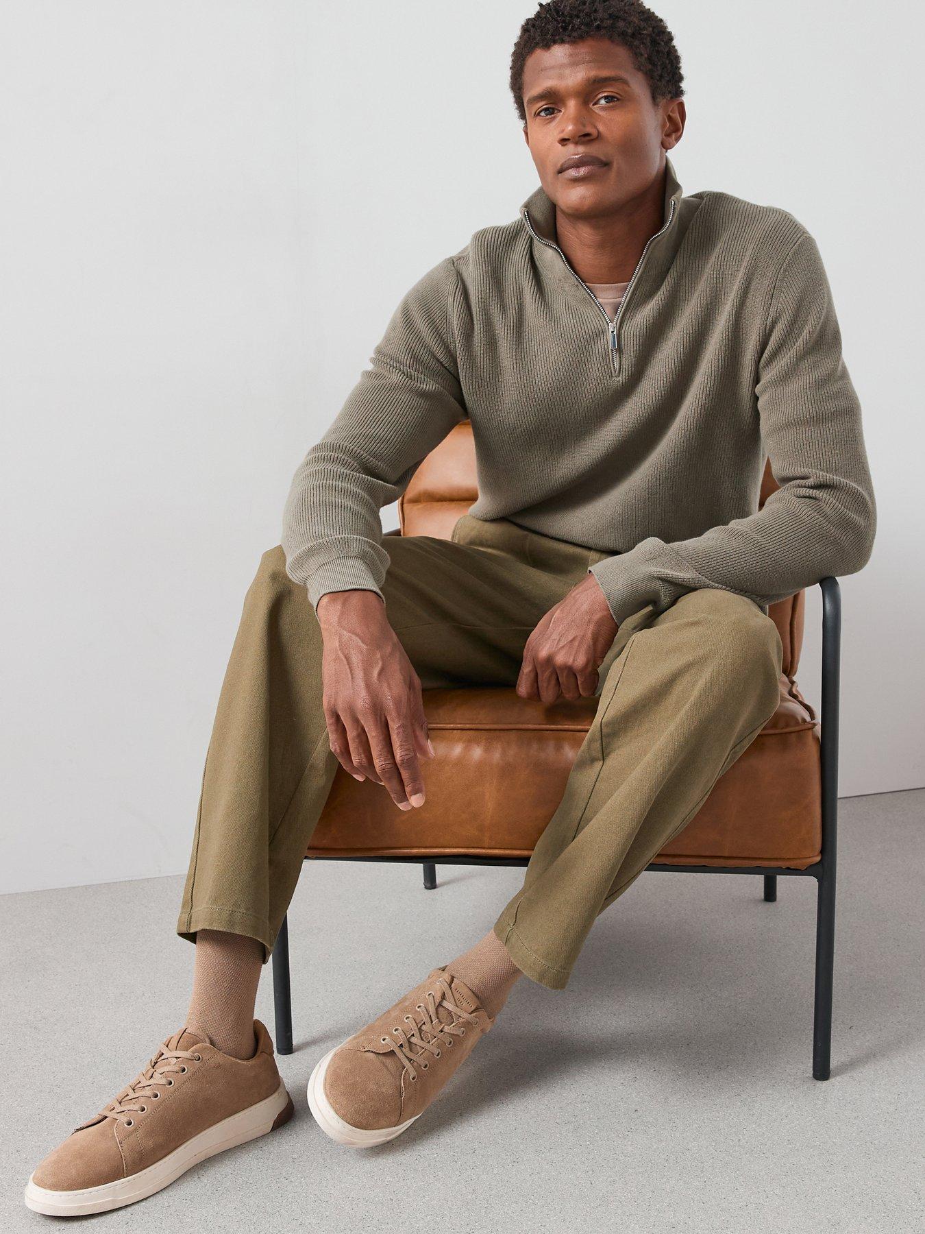 The Very Collection Pure Cotton 1/4 Zip Fisherman Jumper - Khaki